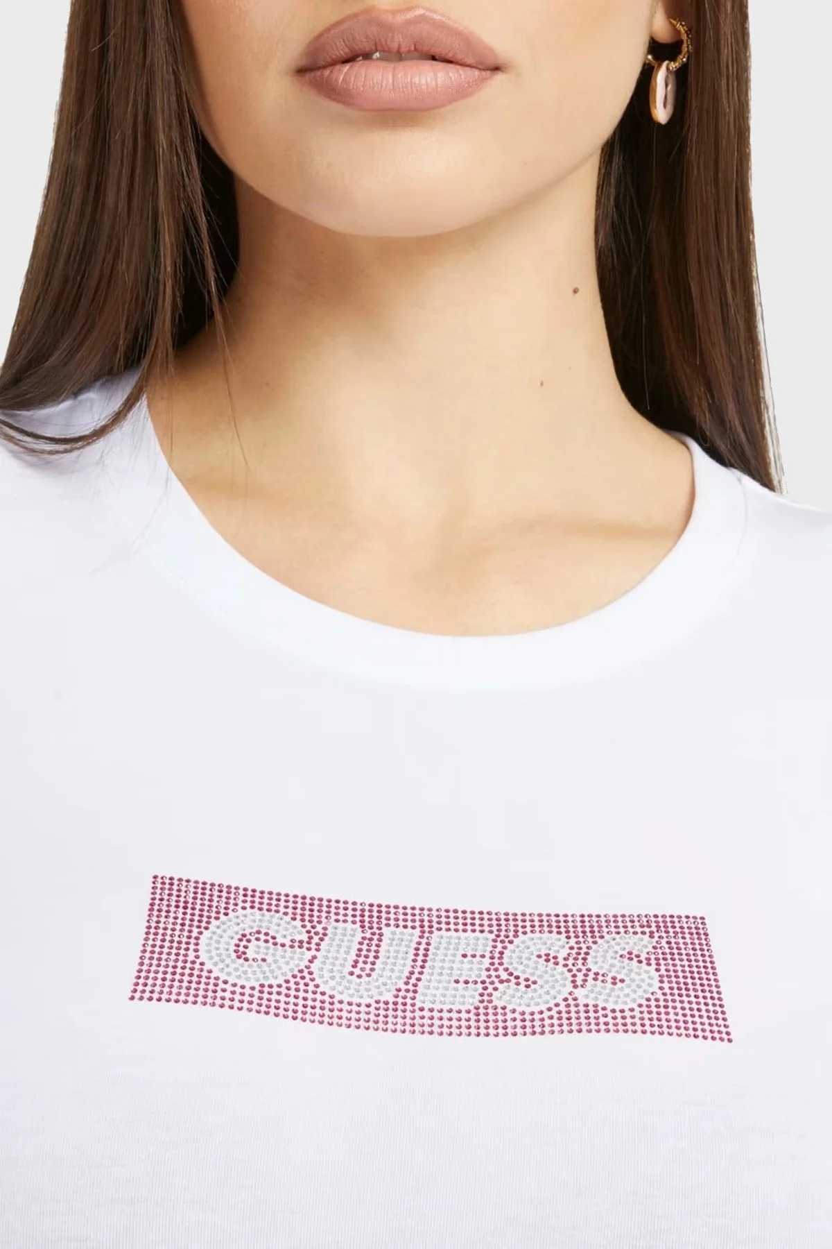 Guess Ss Cn Mini Pamuklu Slim Fit Bisiklet Yaka Bayan T Shirt W3YI20I3Z14 G011 BEYAZ - 4
