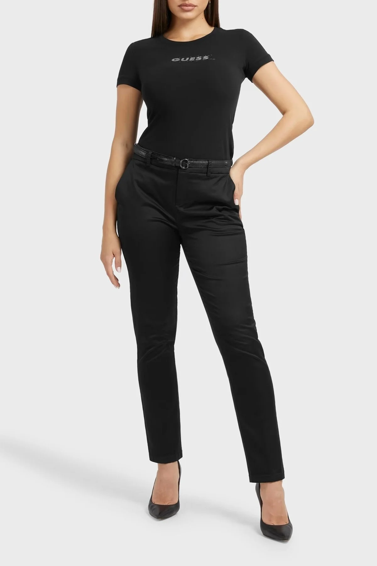 Guess Ss Cn Mini Pamuklu Slim Fit Bisiklet Yaka Bayan T Shirt W3YI20I3Z14 JBLK SİYAH - 3