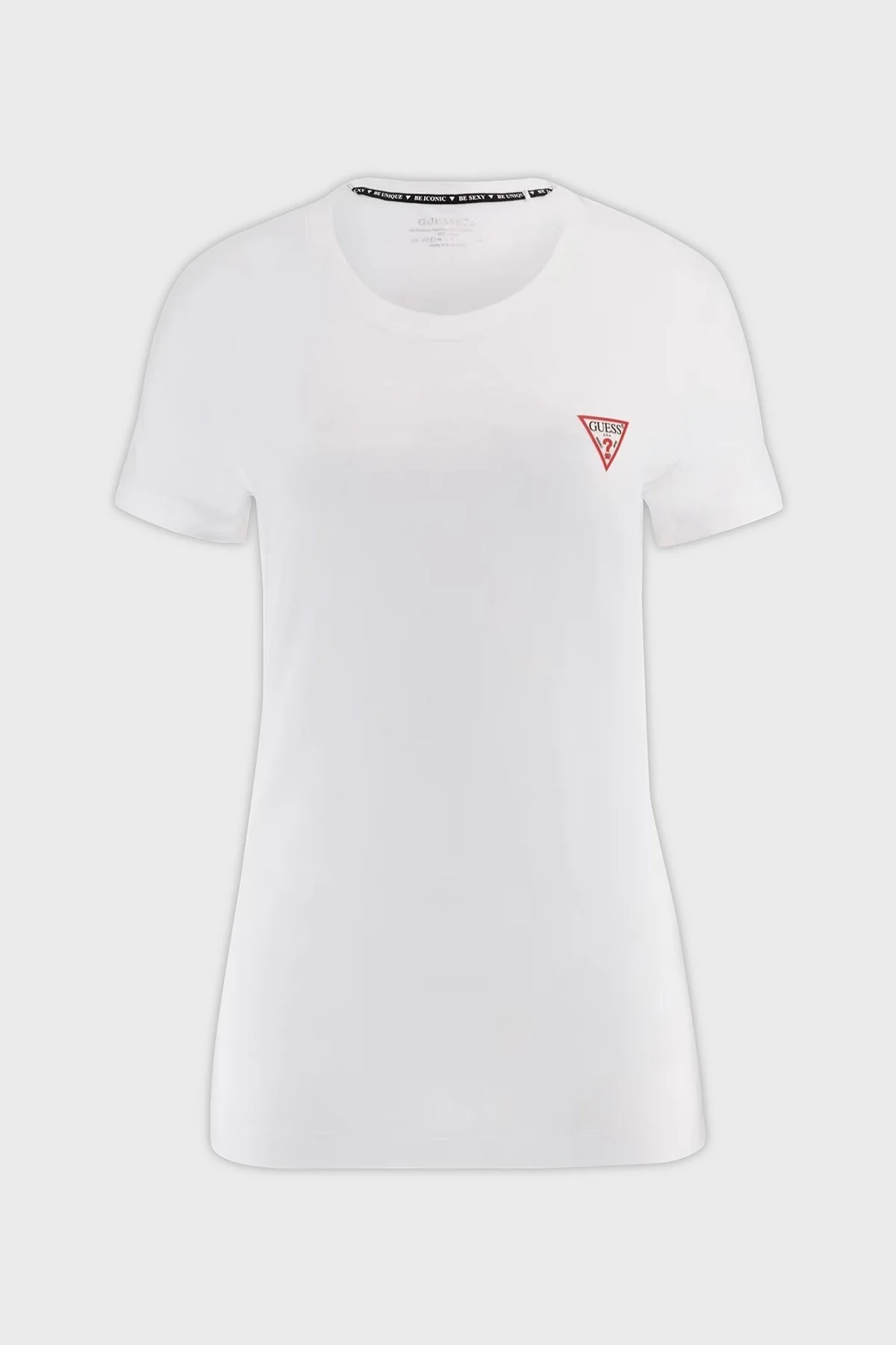 Guess Ss Cn Mini Triangle Streç Pamuklu Slim Fit Bisiklet Yaka W2YI44J1314 Bayan T Shirt W2YI44 J1314 G011 BEYAZ - 6