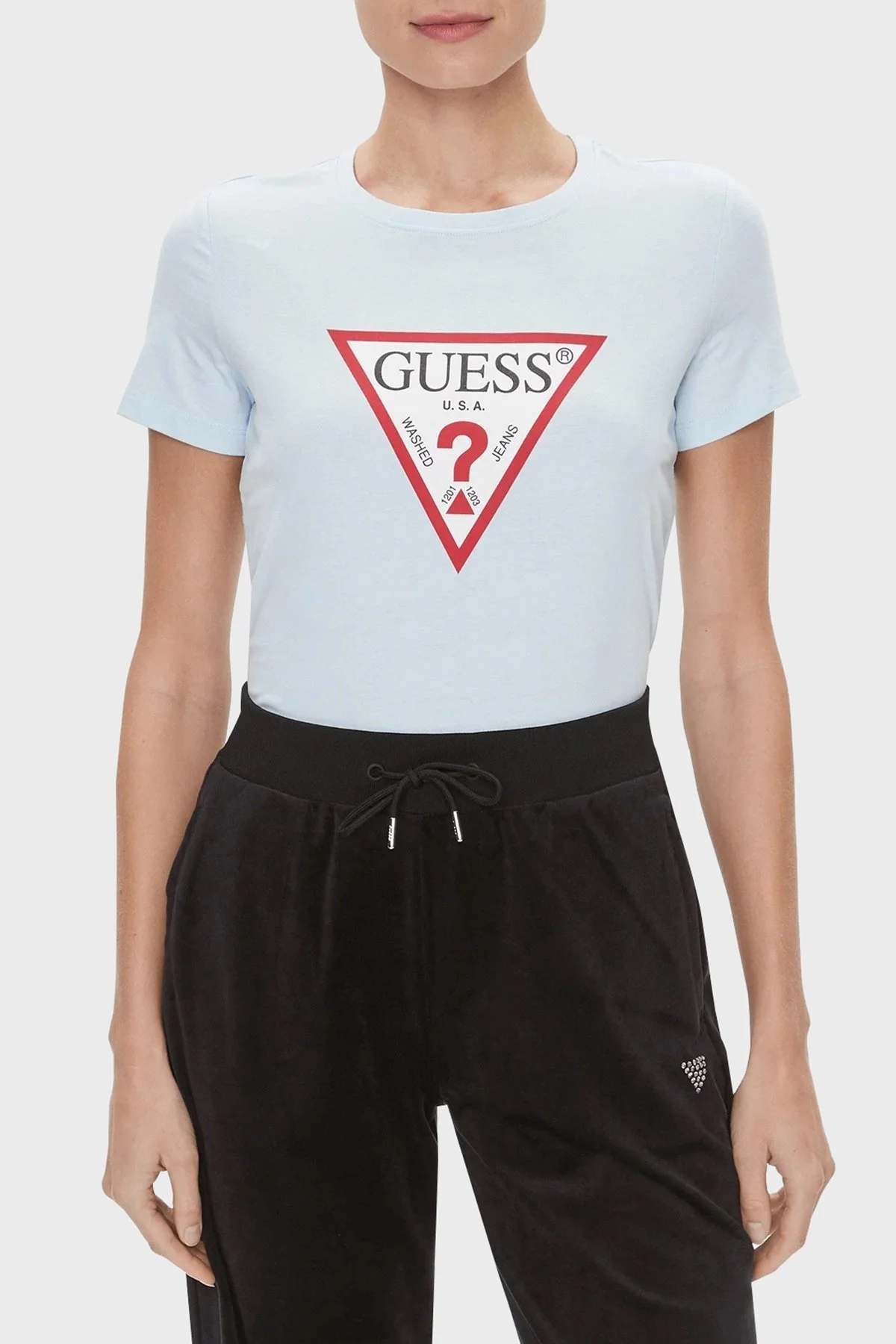 Guess Ss Cn Original Pamuklu Slim Fit Bisiklet Yaka W1YI1B I3Z14 Bayan T Shirt W1YI1BI3Z14 A72R AÇIK MAVİ - 1