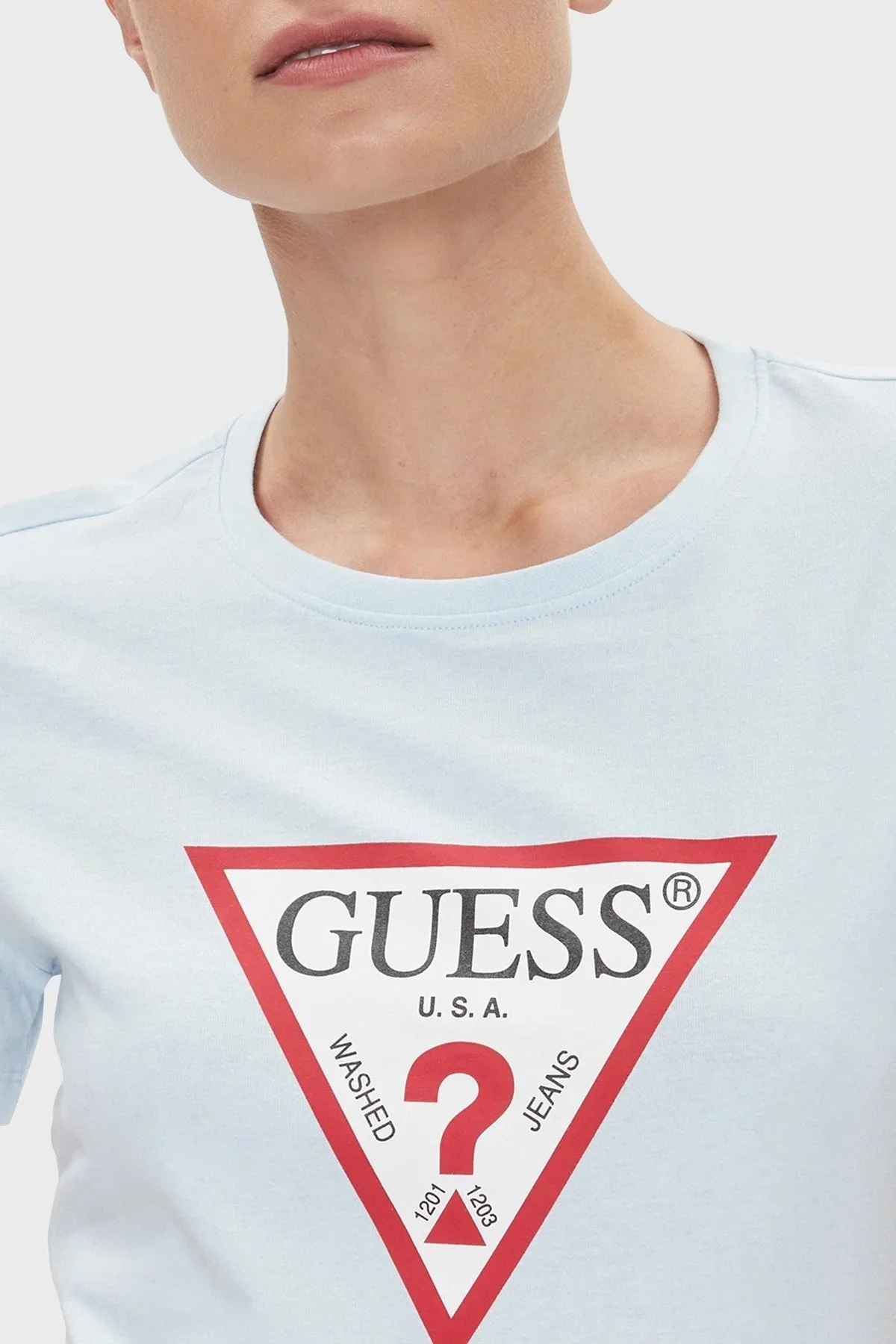 Guess Ss Cn Original Pamuklu Slim Fit Bisiklet Yaka W1YI1B I3Z14 Bayan T Shirt W1YI1BI3Z14 A72R AÇIK MAVİ - 4