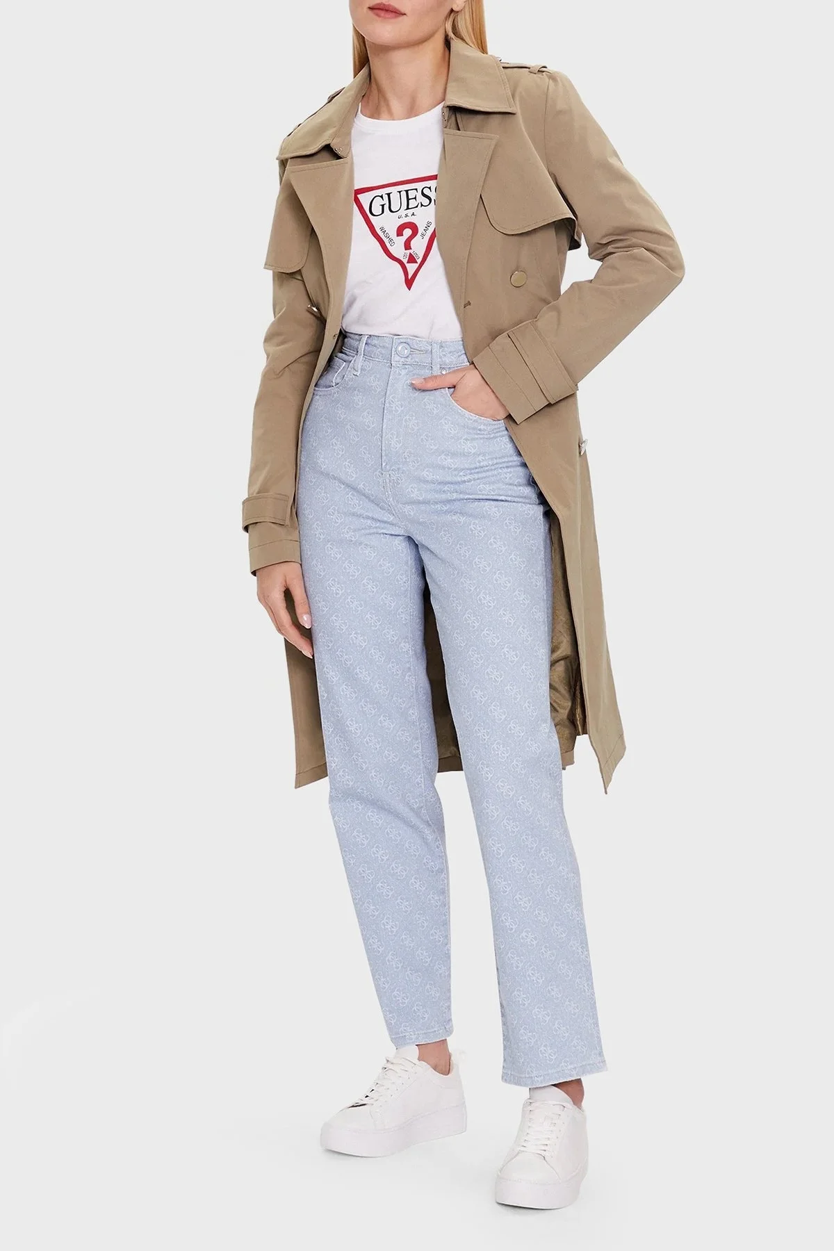 Guess Ss Cn Original Pamuklu Slim Fit Bisiklet Yaka W1YI1BI3Z14G011 Bayan T Shirt W1YI1BI3Z14 G011 BEYAZ - 7