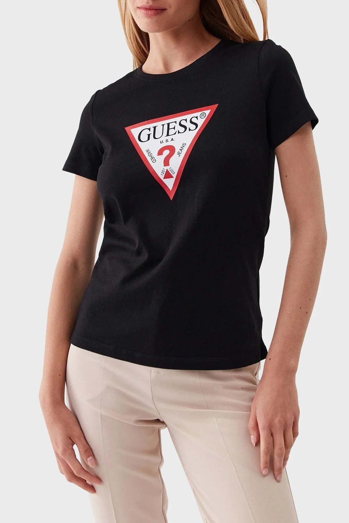 Guess Ss Cn Original Pamuklu Slim Fit Bisiklet Yaka W1YI1BI3Z14JBLK Bayan T Shirt W1YI1BI3Z14 JBLK SİYAH - 6