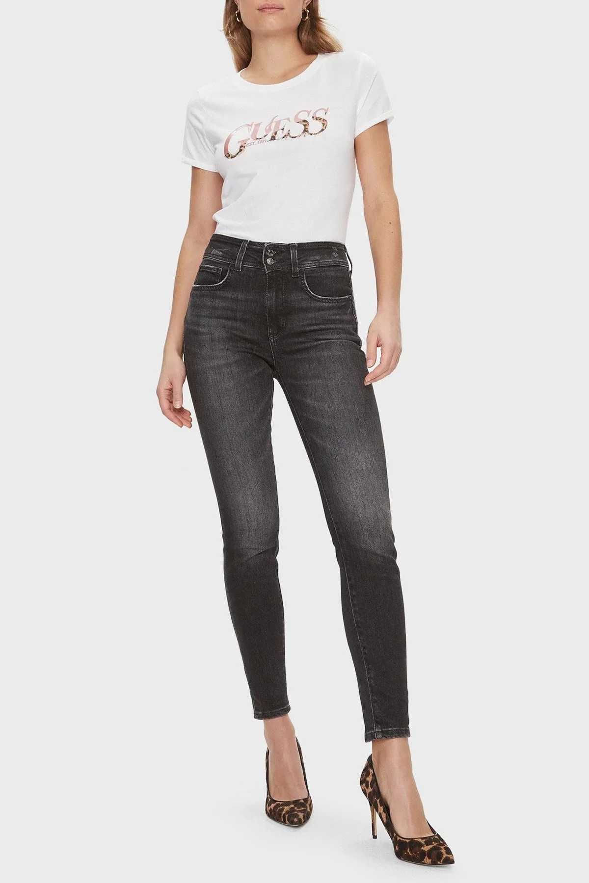 Guess Ss Cn Pamuklu Slim Fit Bisiklet Yaka W4RI24 JA914 Bayan T Shirt W4RI24JA914 G011 BEYAZ - 3