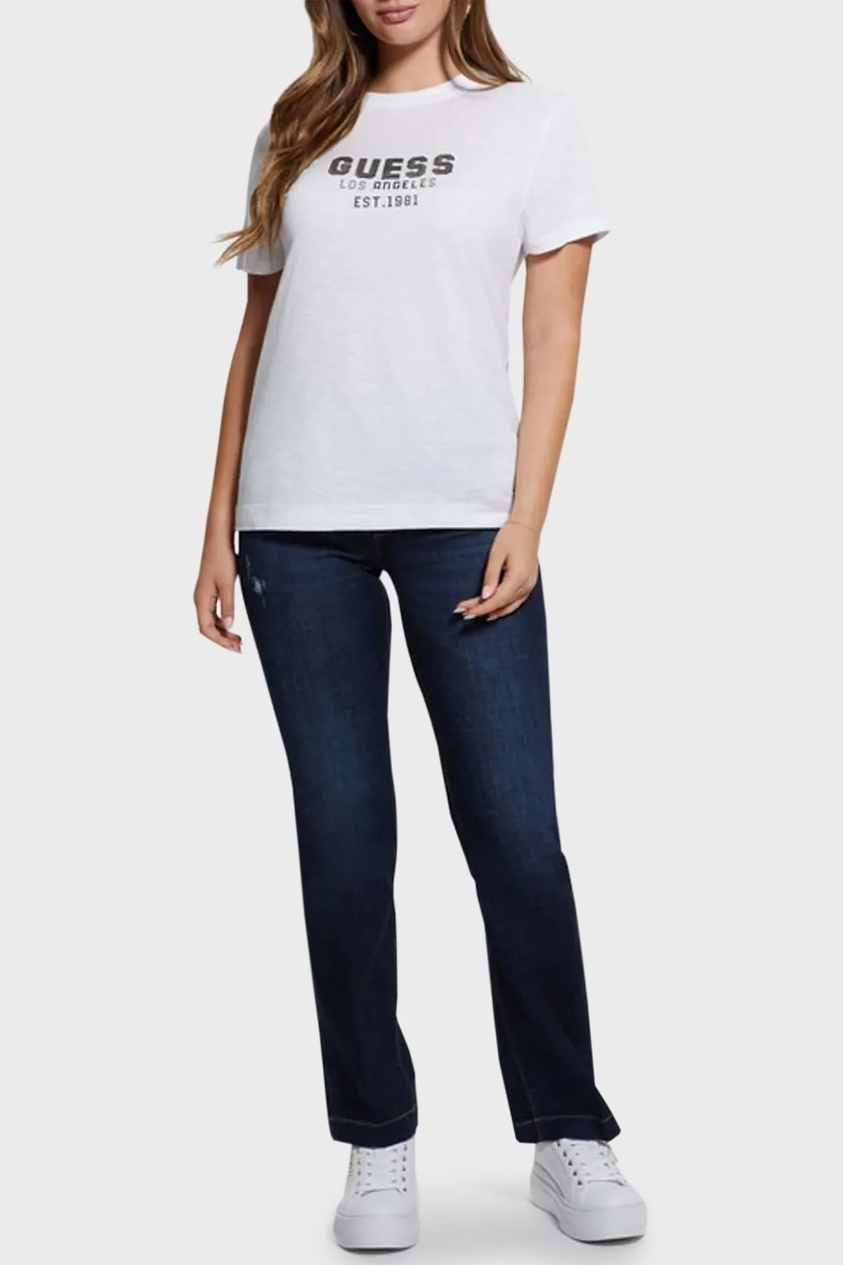 Guess Ss Cn Pyramide Pamuklu Bisiklet Yaka W4YI35KC8T0 Bayan T Shirt W4YI35 KC8T0 G011 BEYAZ - 3