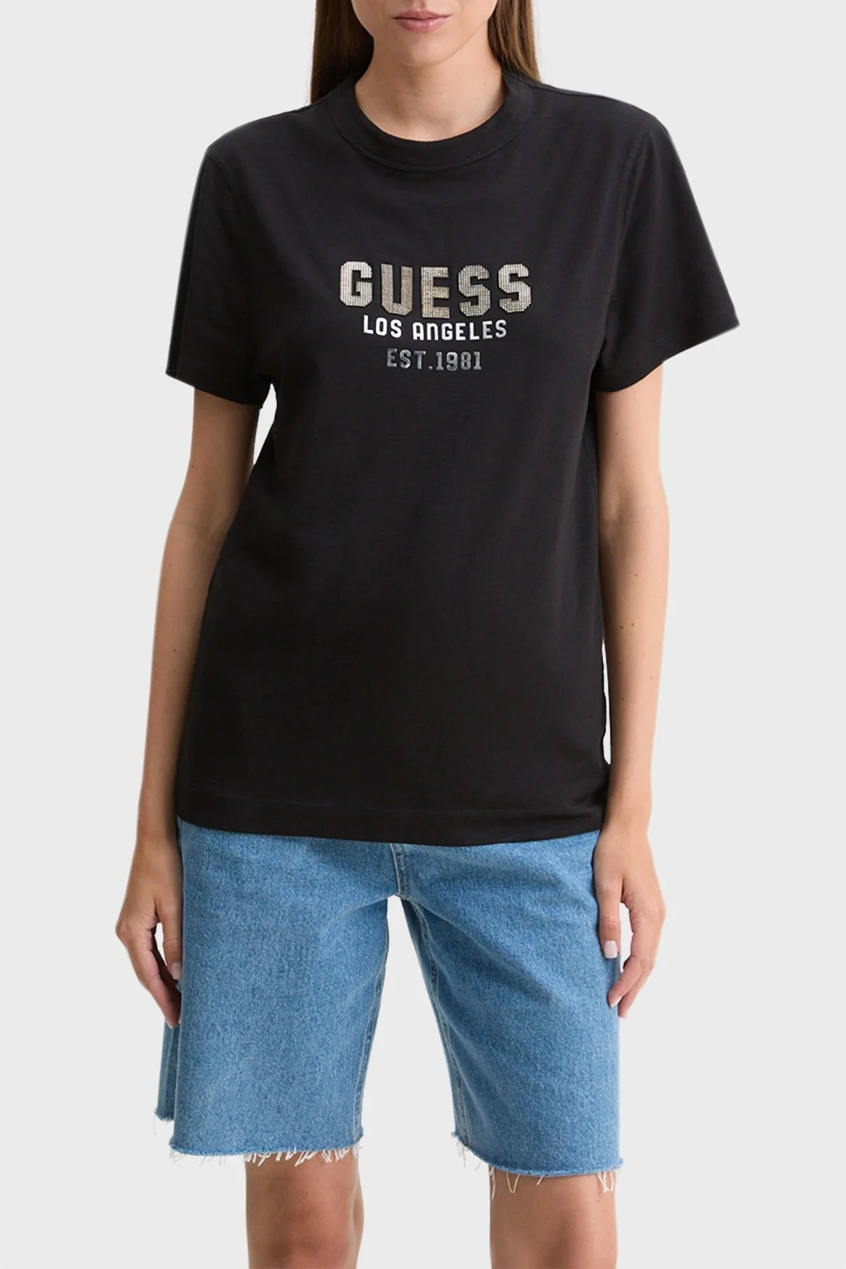 Guess Ss Cn Pyramide Pamuklu Bisiklet Yaka W4YI35KC8T0 Bayan T Shirt W4YI35 KC8T0 JBLK SİYAH - 1