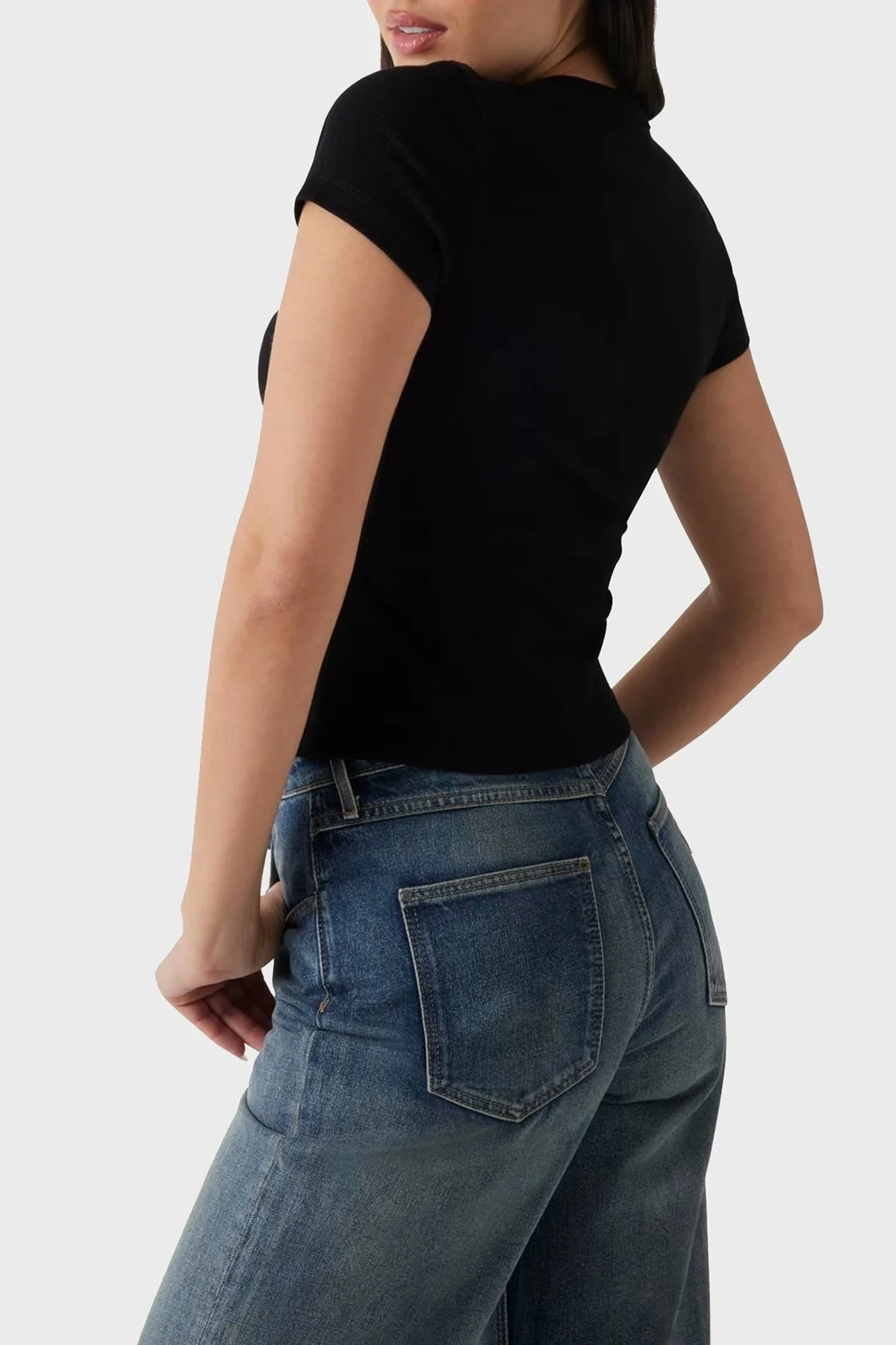 Guess Ss Cn Rib Logolu Streç Pamuklu Slim Fit Bisiklet Yaka W5RI68KA0H1 Bayan T Shirt W5RI68 KA0H1 JBLK SİYAH - 9