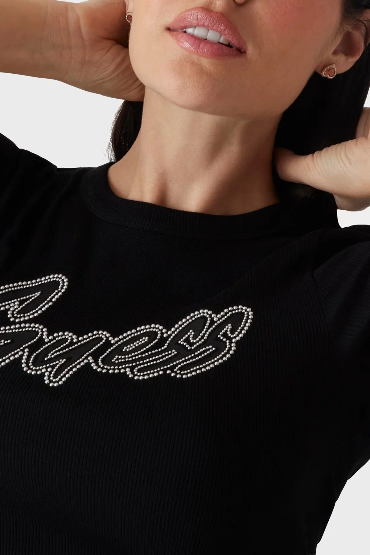 Guess Ss Cn Rib Logolu Streç Pamuklu Slim Fit Bisiklet Yaka W5RI68KA0H1 Bayan T Shirt W5RI68 KA0H1 JBLK SİYAH - 10