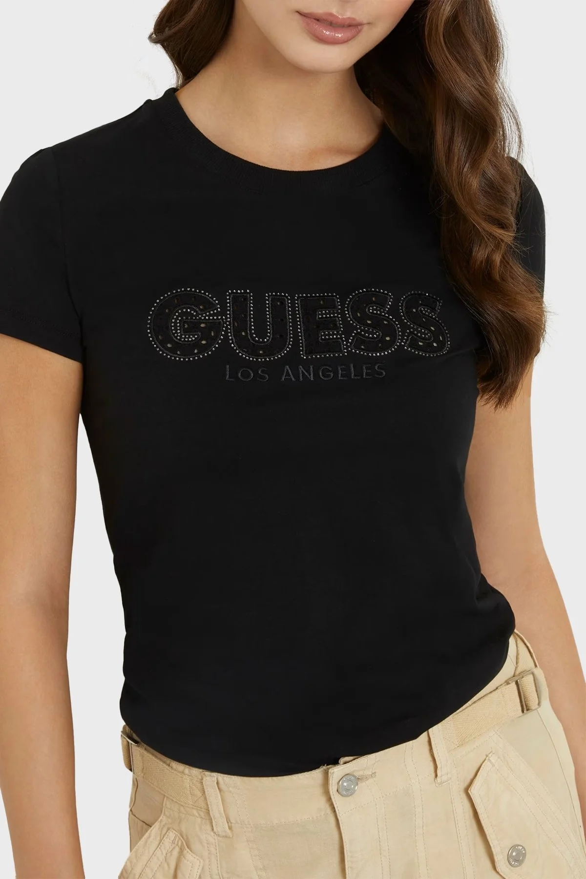 Guess Ss Cn Sangallo Streç Pamuklu Slim Fit W4GI14J1314 Bayan T Shirt W4GI14 J1314 JBLK SİYAH - 3