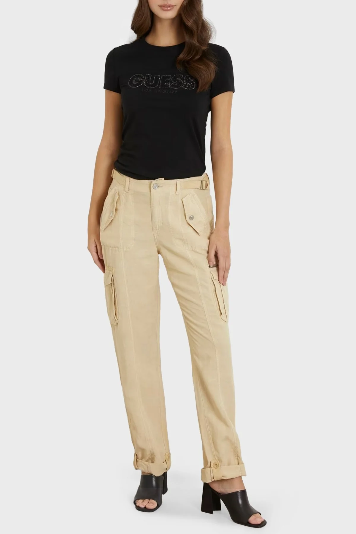 Guess Ss Cn Sangallo Streç Pamuklu Slim Fit W4GI14J1314 Bayan T Shirt W4GI14 J1314 JBLK SİYAH - 4