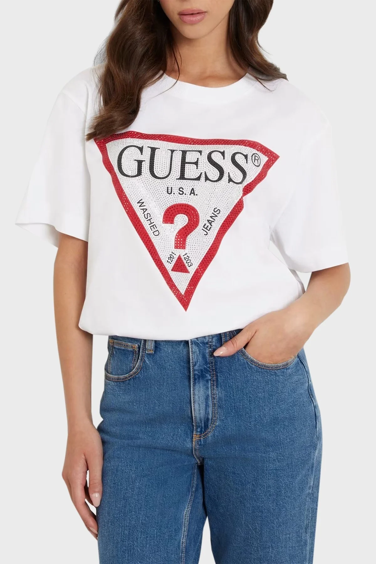 Guess Ss Cn Shiny Pamuklu Bisiklet Yaka W4YI34I3Z14 Bayan T Shirt W4YI34 I3Z14 G011 BEYAZ - 1