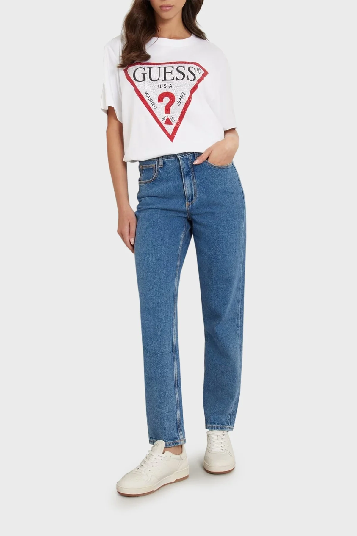 Guess Ss Cn Shiny Pamuklu Bisiklet Yaka W4YI34I3Z14 Bayan T Shirt W4YI34 I3Z14 G011 BEYAZ - 3