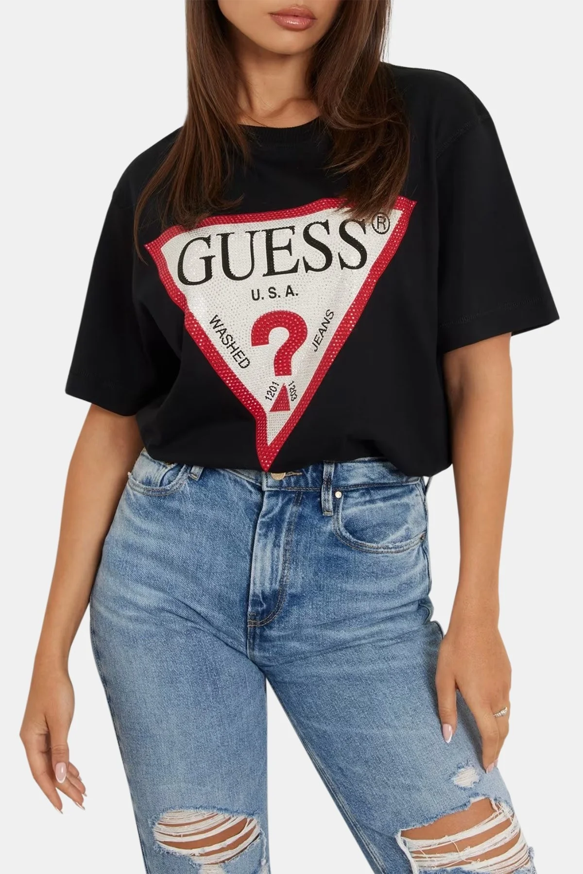 Guess Ss Cn Shiny Pamuklu Bisiklet Yaka W4YI34I3Z14 Bayan T Shirt W4YI34 I3Z14 JBLK SİYAH - 1