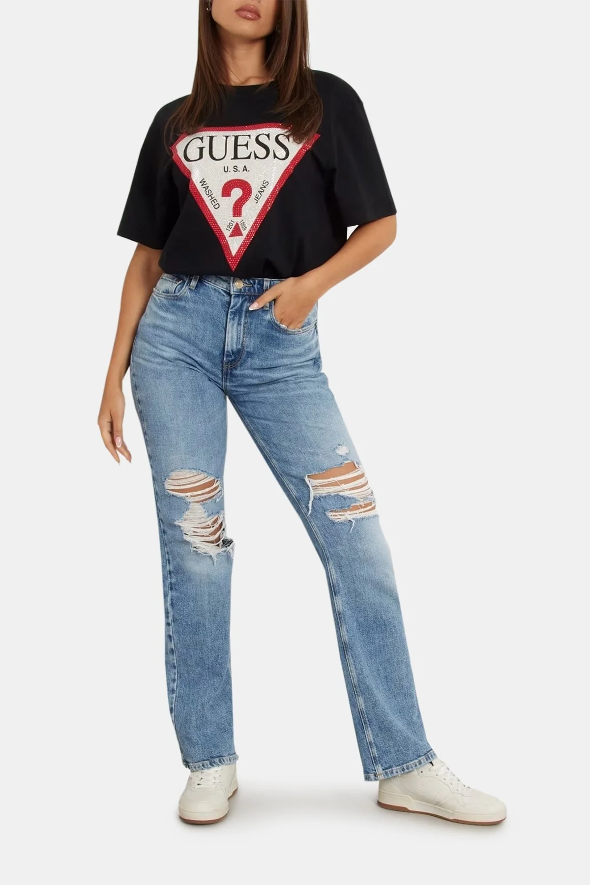 Guess Ss Cn Shiny Pamuklu Bisiklet Yaka W4YI34I3Z14 Bayan T Shirt W4YI34 I3Z14 JBLK SİYAH - 3