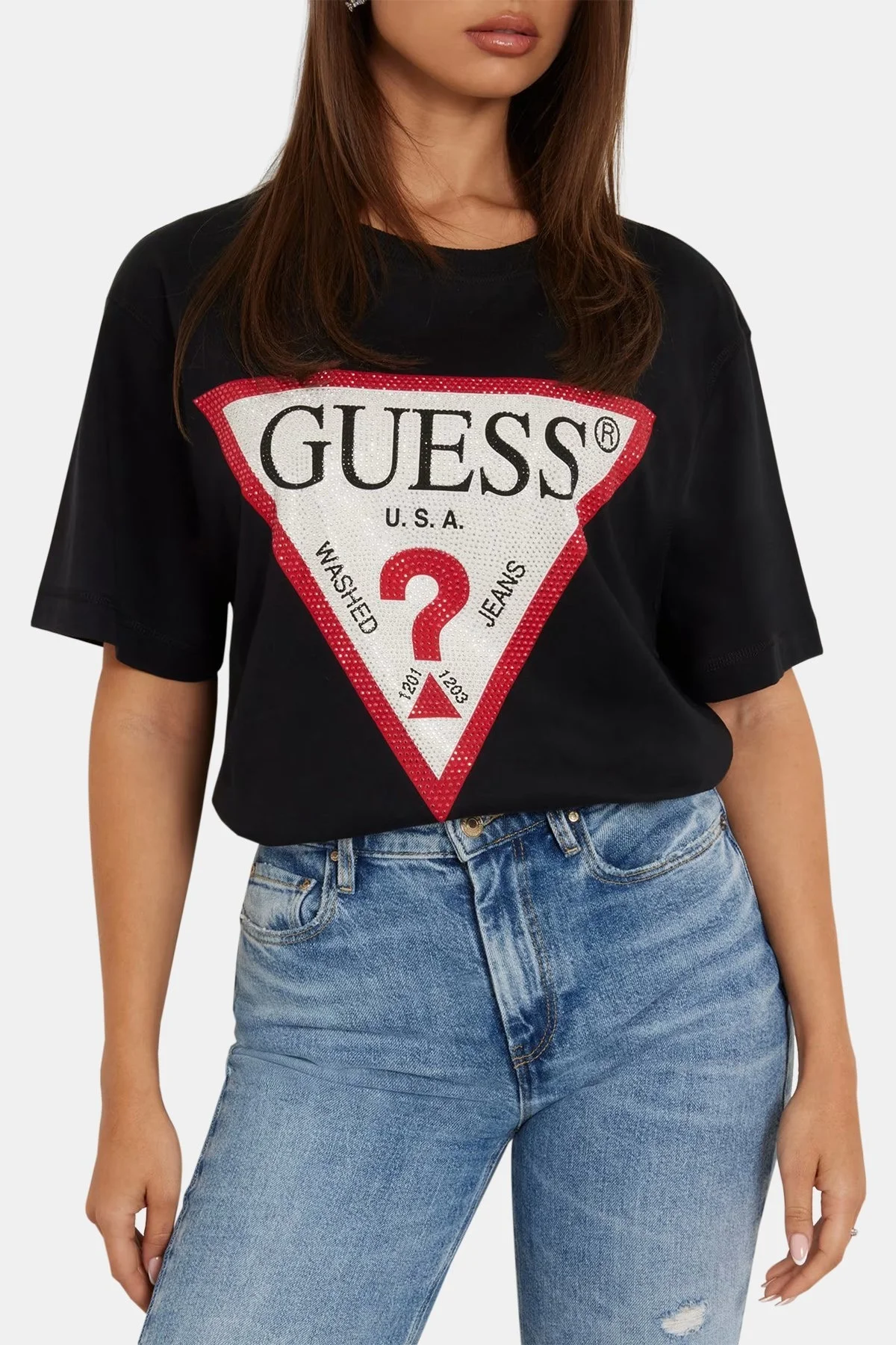 Guess Ss Cn Shiny Pamuklu Bisiklet Yaka W4YI34I3Z14 Bayan T Shirt W4YI34 I3Z14 JBLK SİYAH - 4