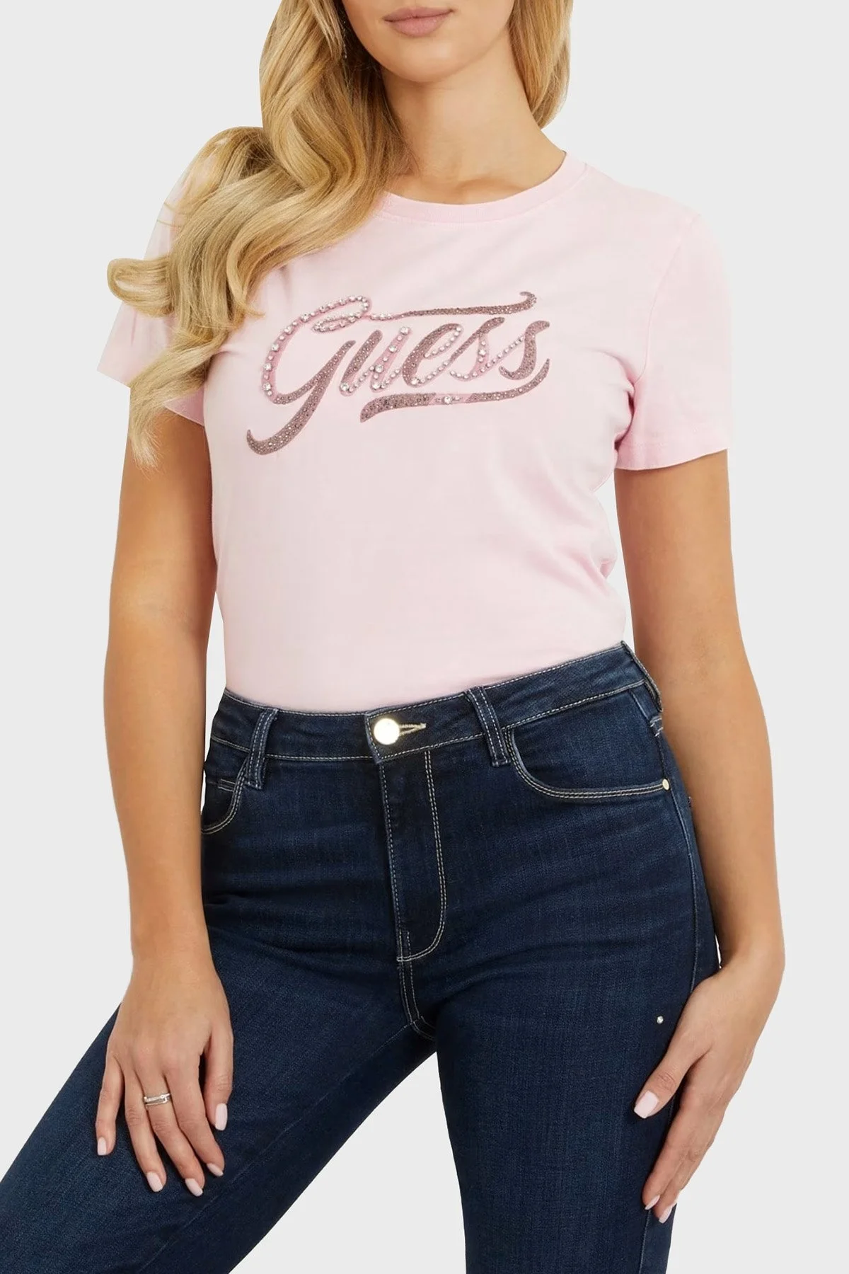 Guess Ss Cn Stone & Embro Pamuklu Regular Fit W4RI52 I3Z14 Bayan T Shirt W4RI52I3Z14 F68T PEMBE - 1