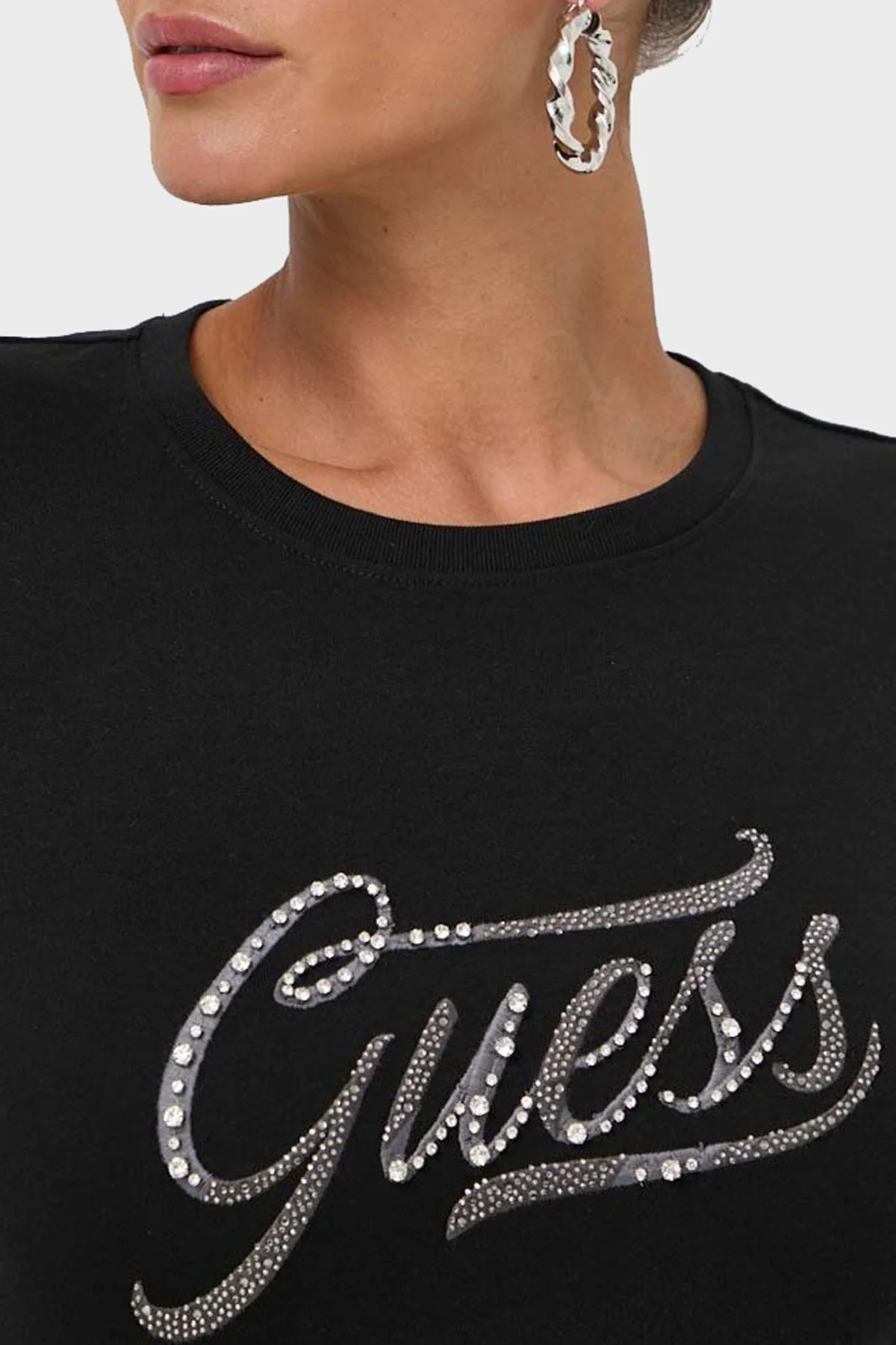 Guess Ss Cn Stone & Embro Pamuklu Regular Fit W4RI52 I3Z14 Bayan T Shirt W4RI52I3Z14 JBLK SİYAH - 4