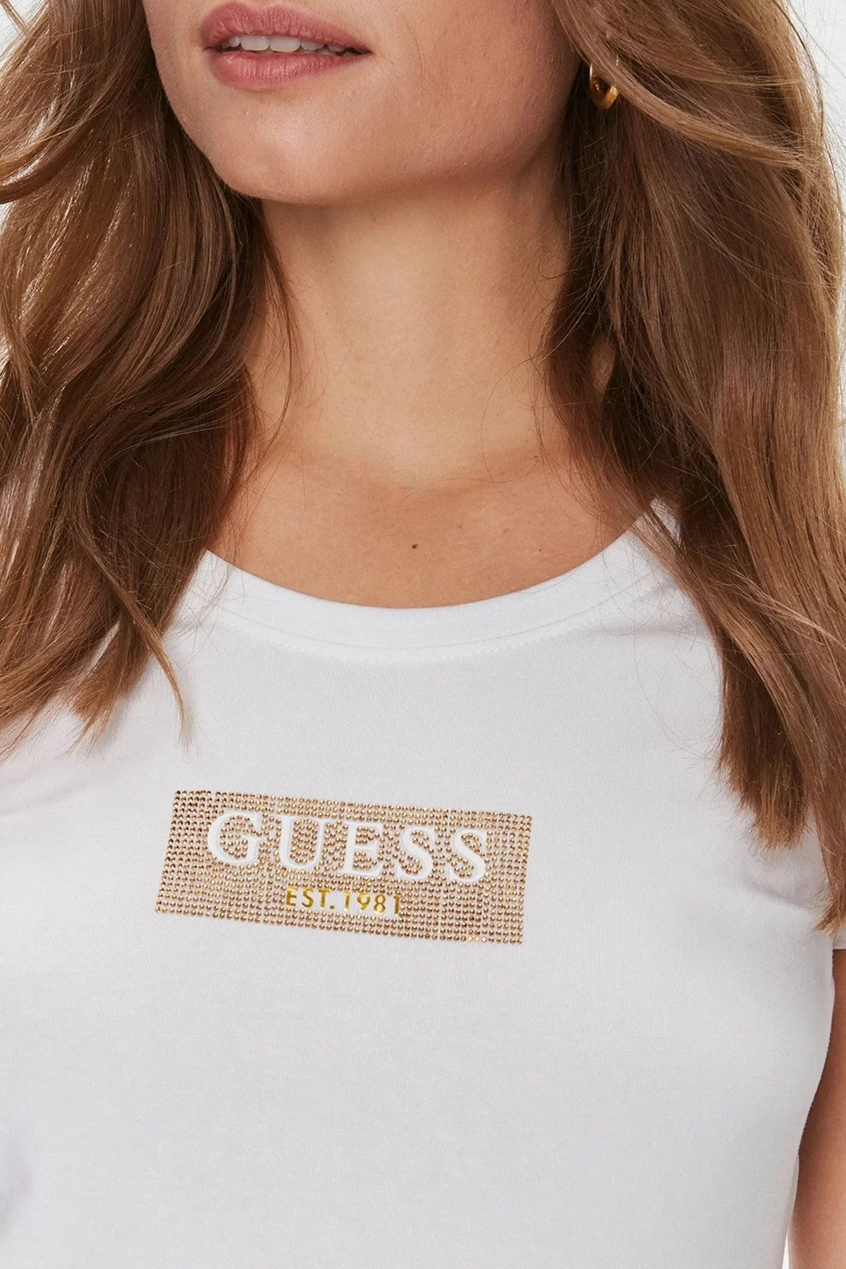 Guess Ss Cn Studs Pamuklu Slim Fit W4RI33 J1314 Bayan T Shirt W4RI33J1314 G011 BEYAZ - 4
