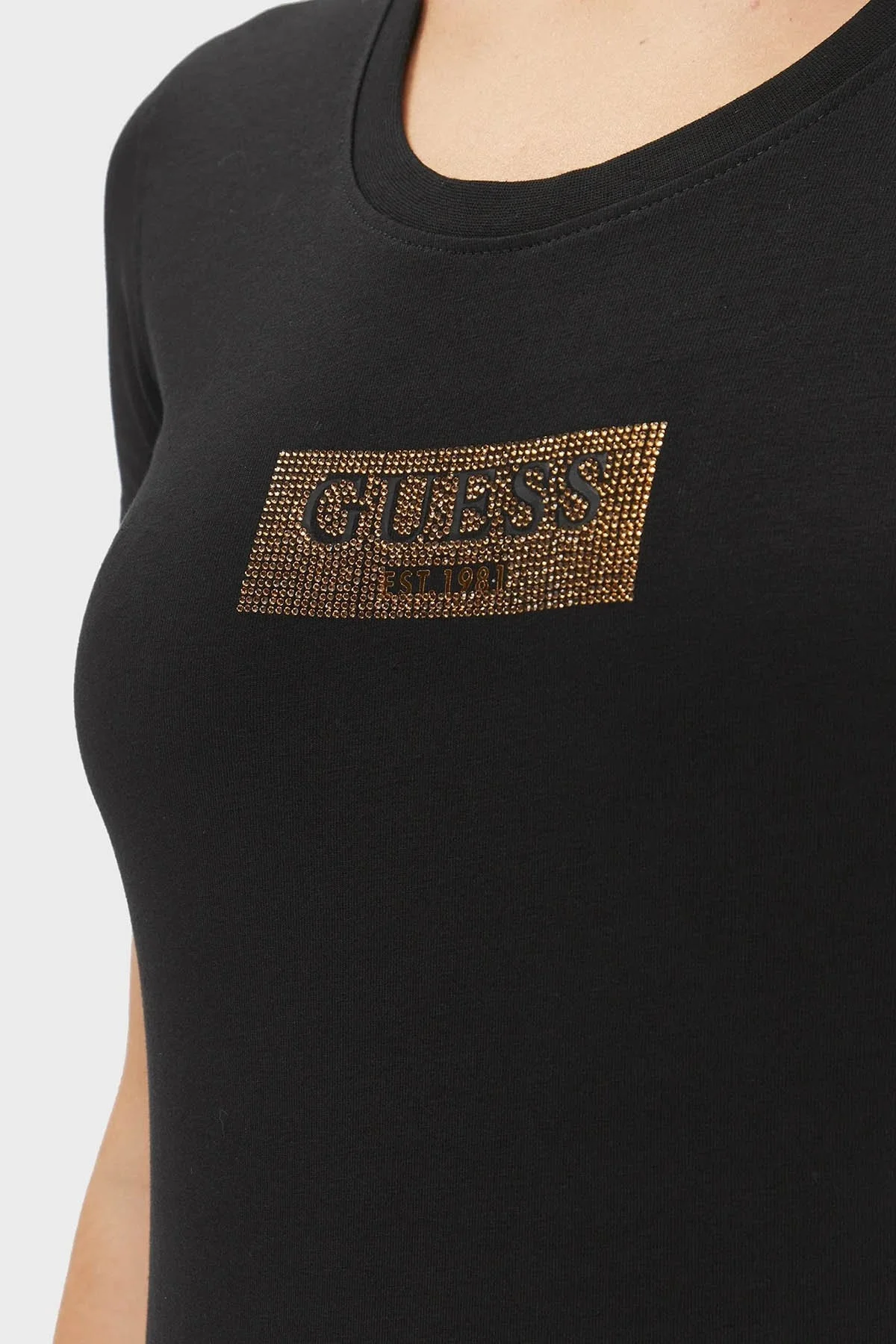 Guess Ss Cn Studs Pamuklu Slim Fit W4RI33 J1314 Bayan T Shirt W4RI33J1314 JBLK SİYAH - 4