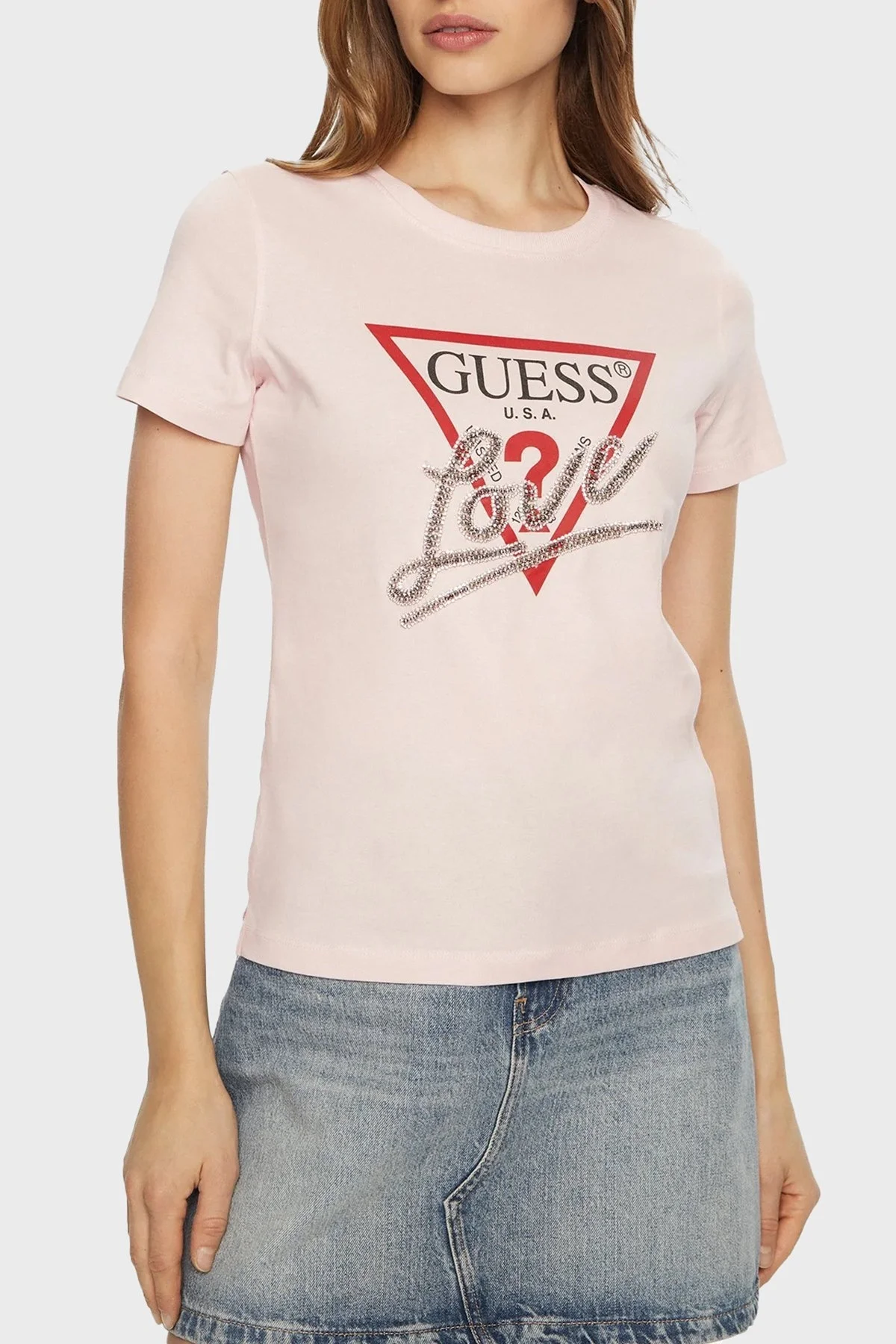 Guess Ss Cn Triangle % 100 Pamuk Regular Fit Logolu W5RI10I3Z14 Bayan T Shirt W5RI10 I3Z14 A60W PUDRA - 6