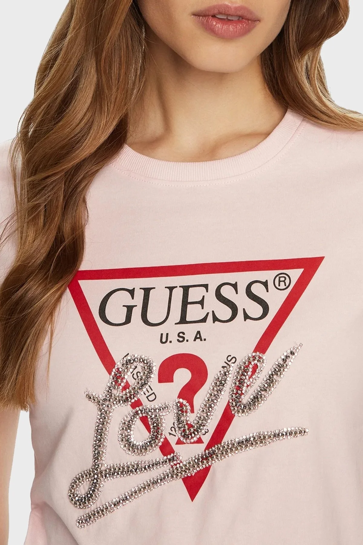 Guess Ss Cn Triangle % 100 Pamuk Regular Fit Logolu W5RI10I3Z14 Bayan T Shirt W5RI10 I3Z14 A60W PUDRA - 9