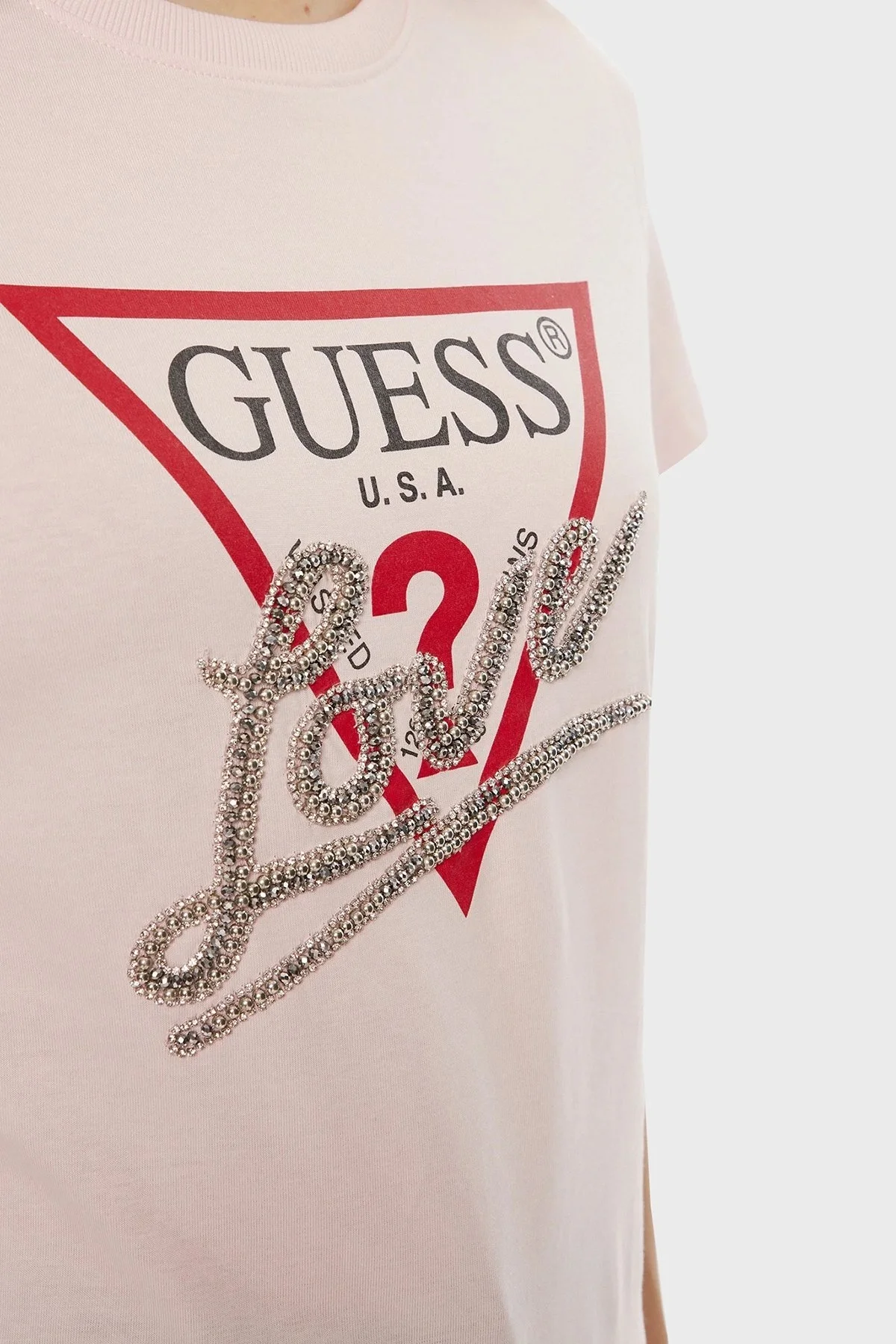 Guess Ss Cn Triangle % 100 Pamuk Regular Fit Logolu W5RI10I3Z14 Bayan T Shirt W5RI10 I3Z14 A60W PUDRA - 10