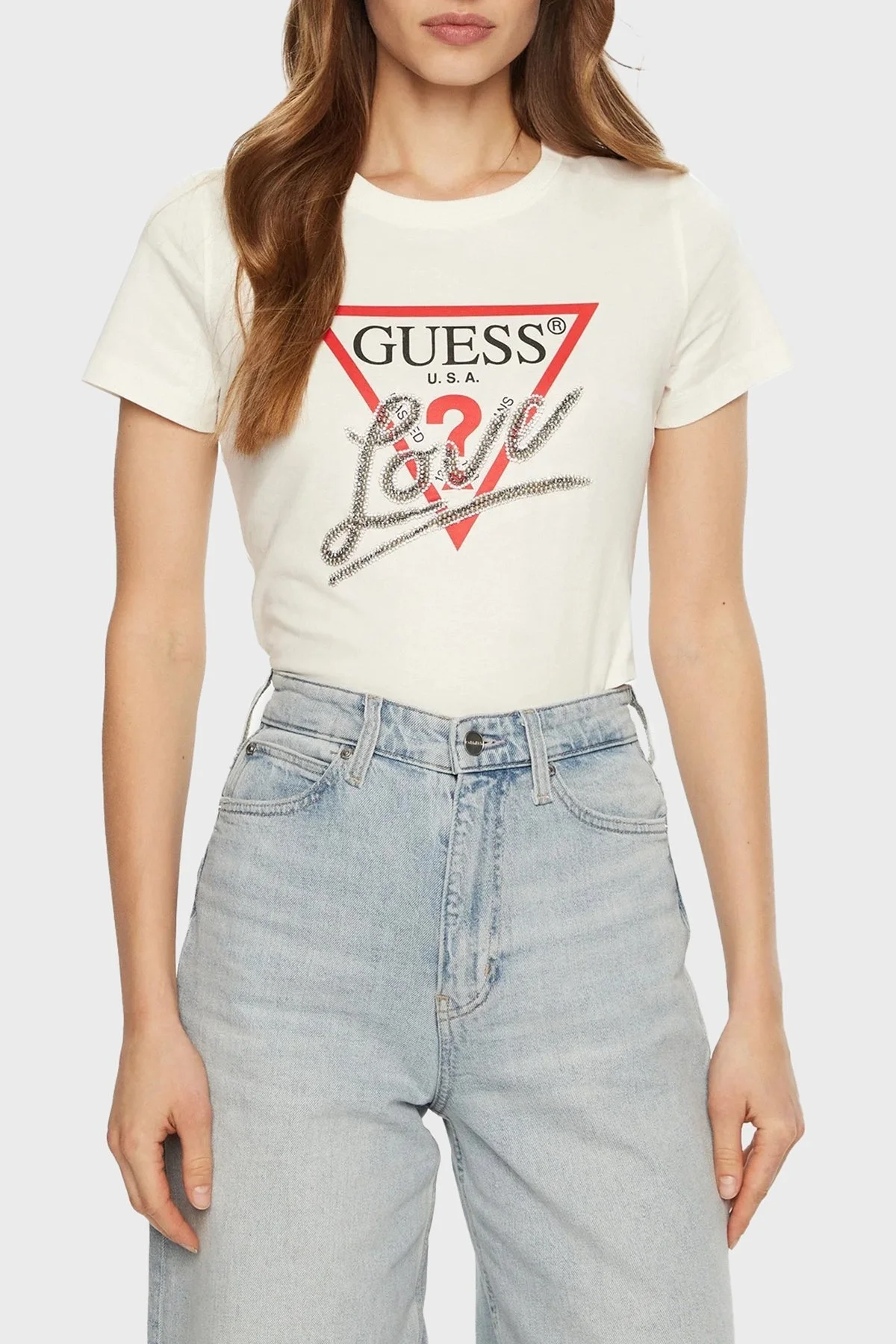 Guess Ss Cn Triangle % 100 Pamuk Regular Fit Logolu W5RI10I3Z14 Bayan T Shirt W5RI10 I3Z14 G012 EKRU - 6