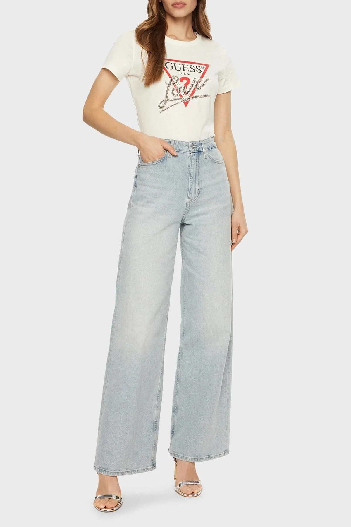 Guess Ss Cn Triangle % 100 Pamuk Regular Fit Logolu W5RI10I3Z14 Bayan T Shirt W5RI10 I3Z14 G012 EKRU - 7