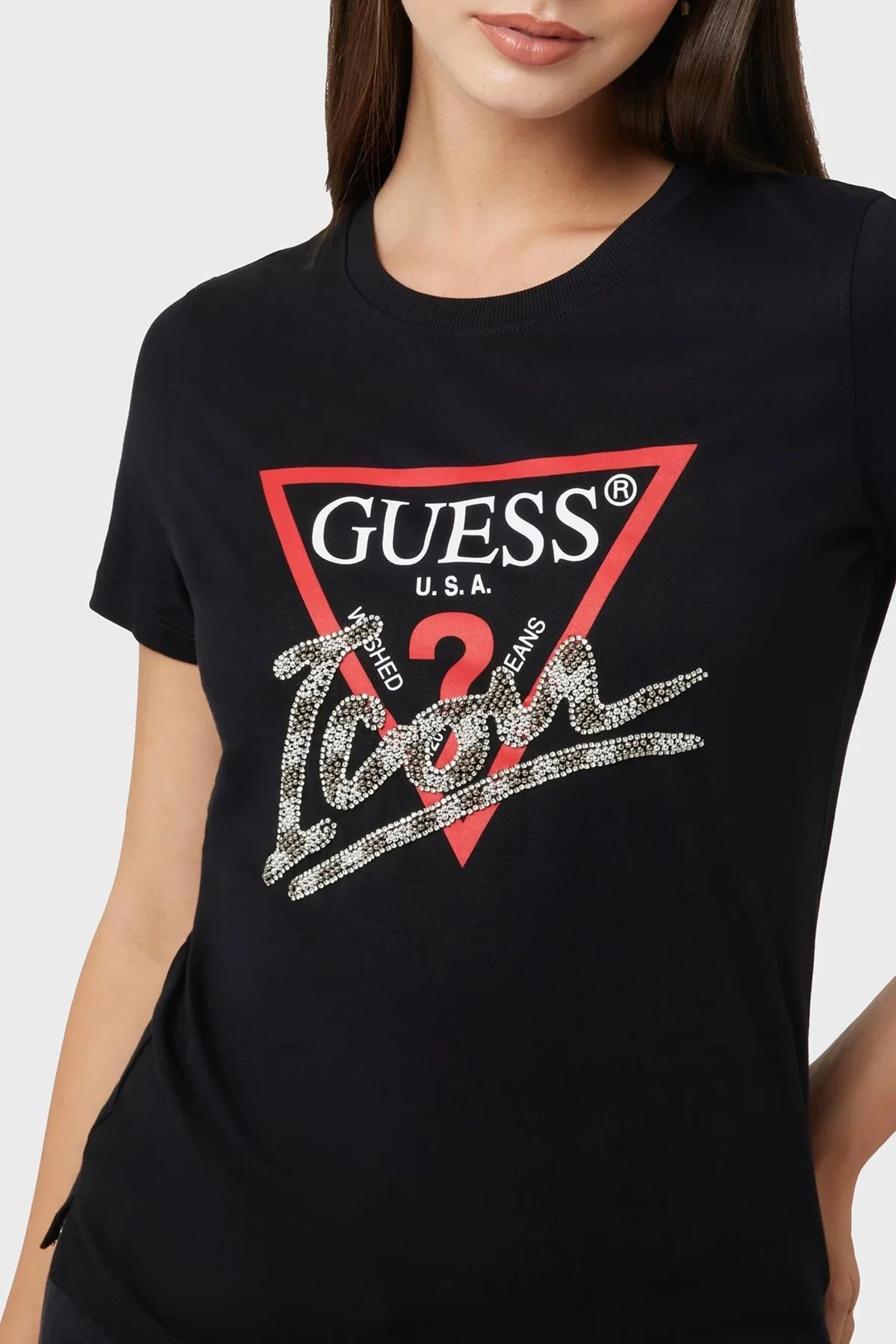 Guess Ss Cn Triangle % 100 Pamuk Regular Fit Logolu W5RI10I3Z14 Bayan T Shirt W5RI10 I3Z14 JBLK SİYAH - 9