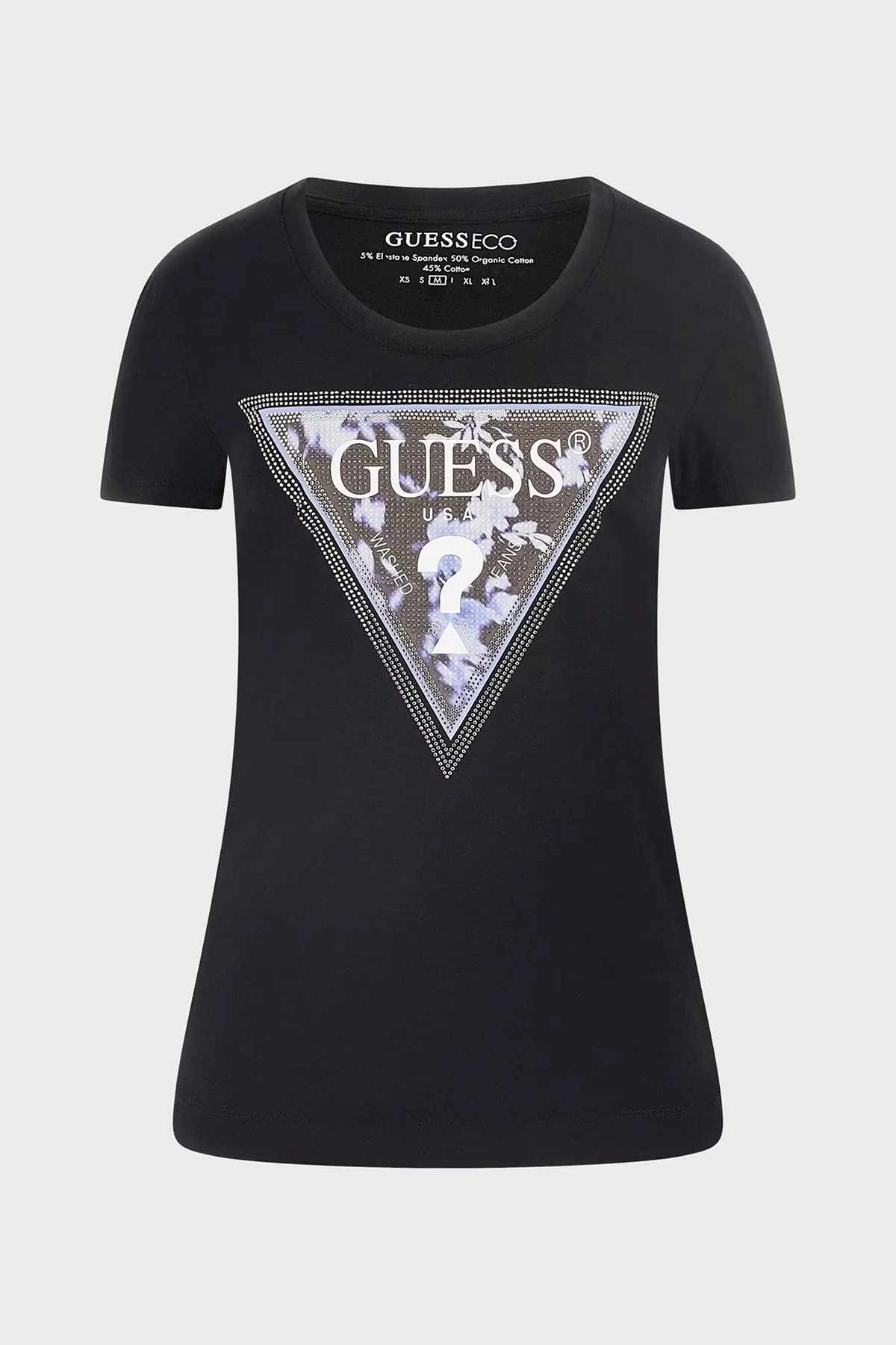 Guess Ss Cn Triangle Pamuklu Slim Fit Çiçek Desenli Üçgen Logolu W5RI00J1314 Bayan T Shirt W5RI00 J1314 JBLK SİYAH - 10