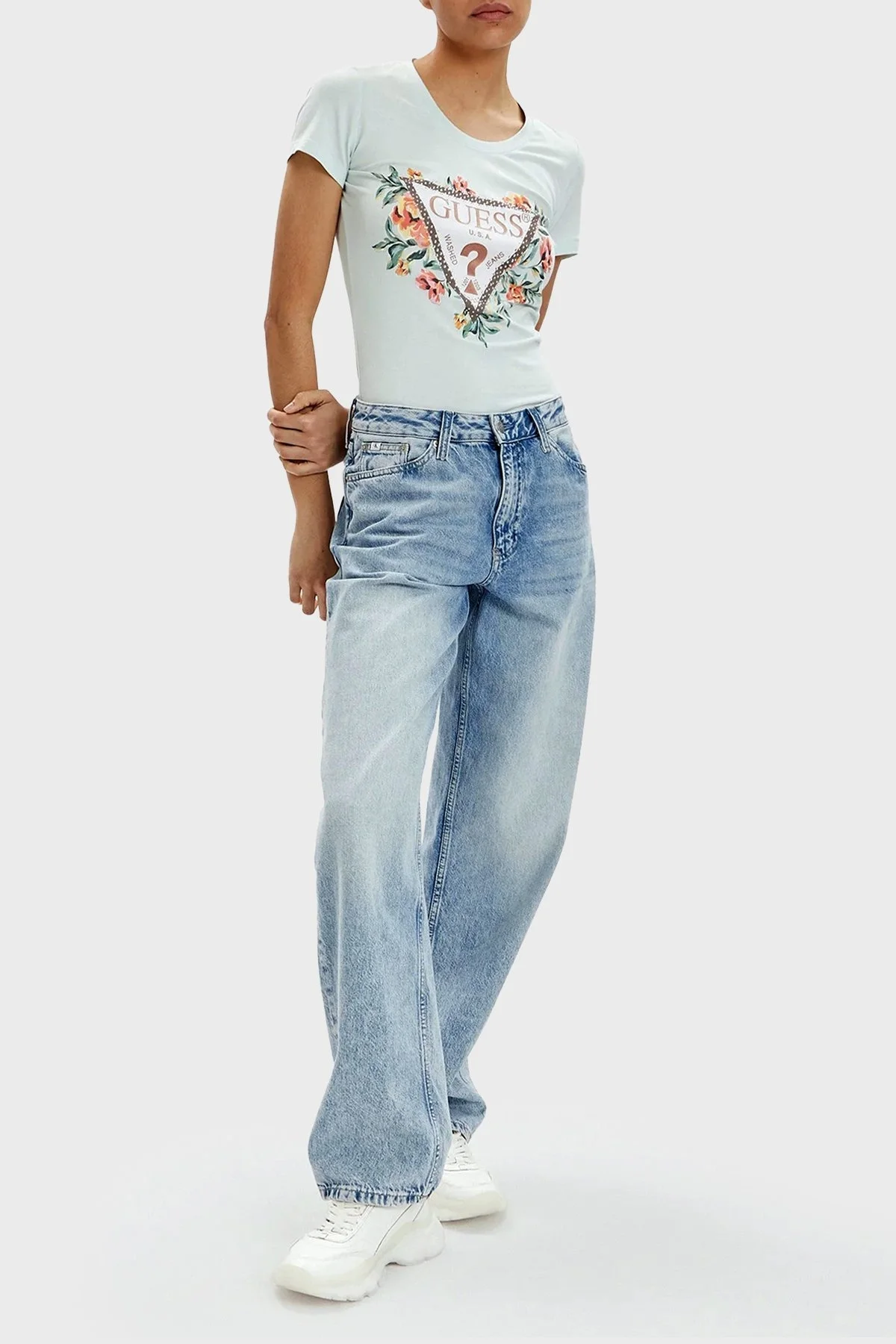 Guess Ss Cn Triangle Streç Pamuklu Slim Fit W4GI24J1314 Bayan T Shirt W4GI24 J1314 A72C MİNT - 3