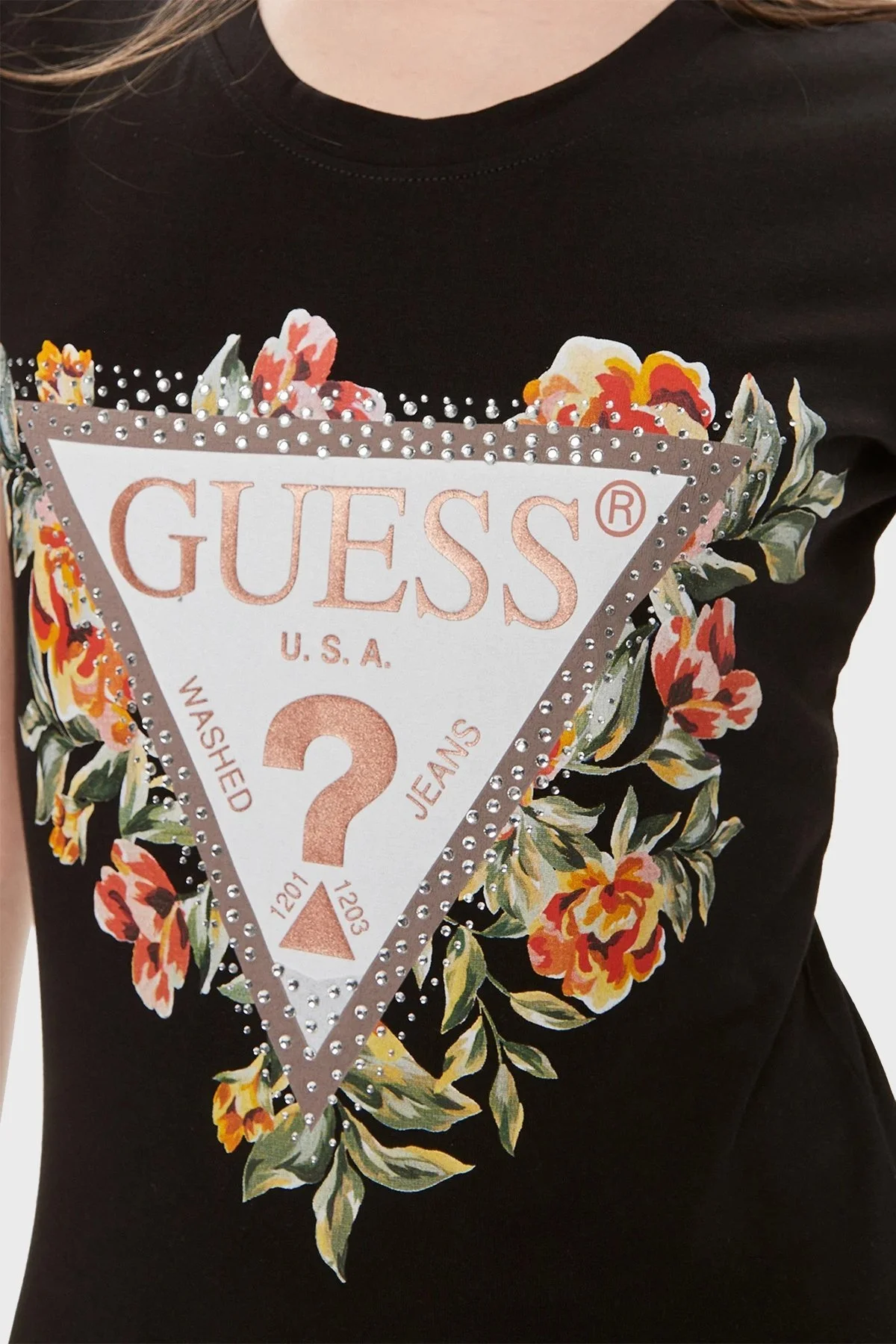 Guess Ss Cn Triangle Streç Pamuklu Slim Fit W4GI24J1314 Bayan T Shirt W4GI24 J1314 JBLK SİYAH - 10