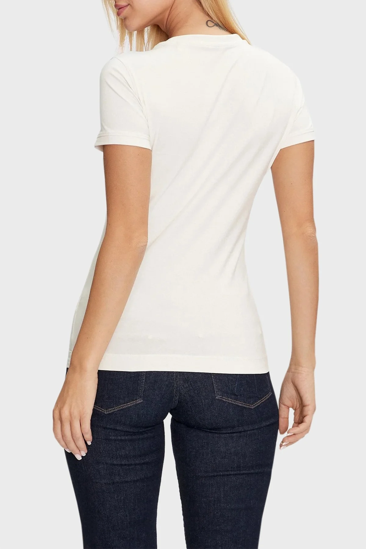 Guess Ss Cn Triangle Streç Pamuklu Slim Fit W4YI40J1314 Bayan T Shirt W4YI40 J1314 G012 BEYAZ - 2