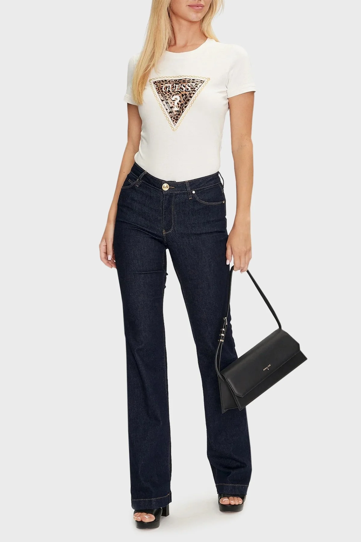 Guess Ss Cn Triangle Streç Pamuklu Slim Fit W4YI40J1314 Bayan T Shirt W4YI40 J1314 G012 BEYAZ - 3