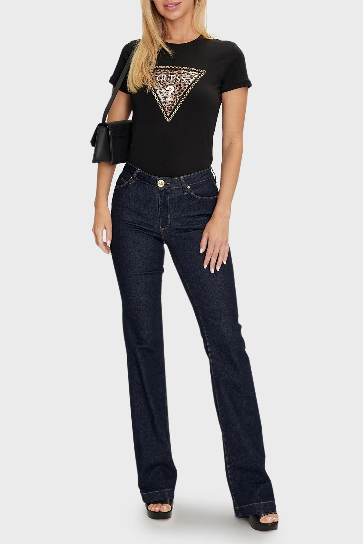 Guess Ss Cn Triangle Streç Pamuklu Slim Fit W4YI40J1314 Bayan T Shirt W4YI40 J1314 JBLK SİYAH - 3