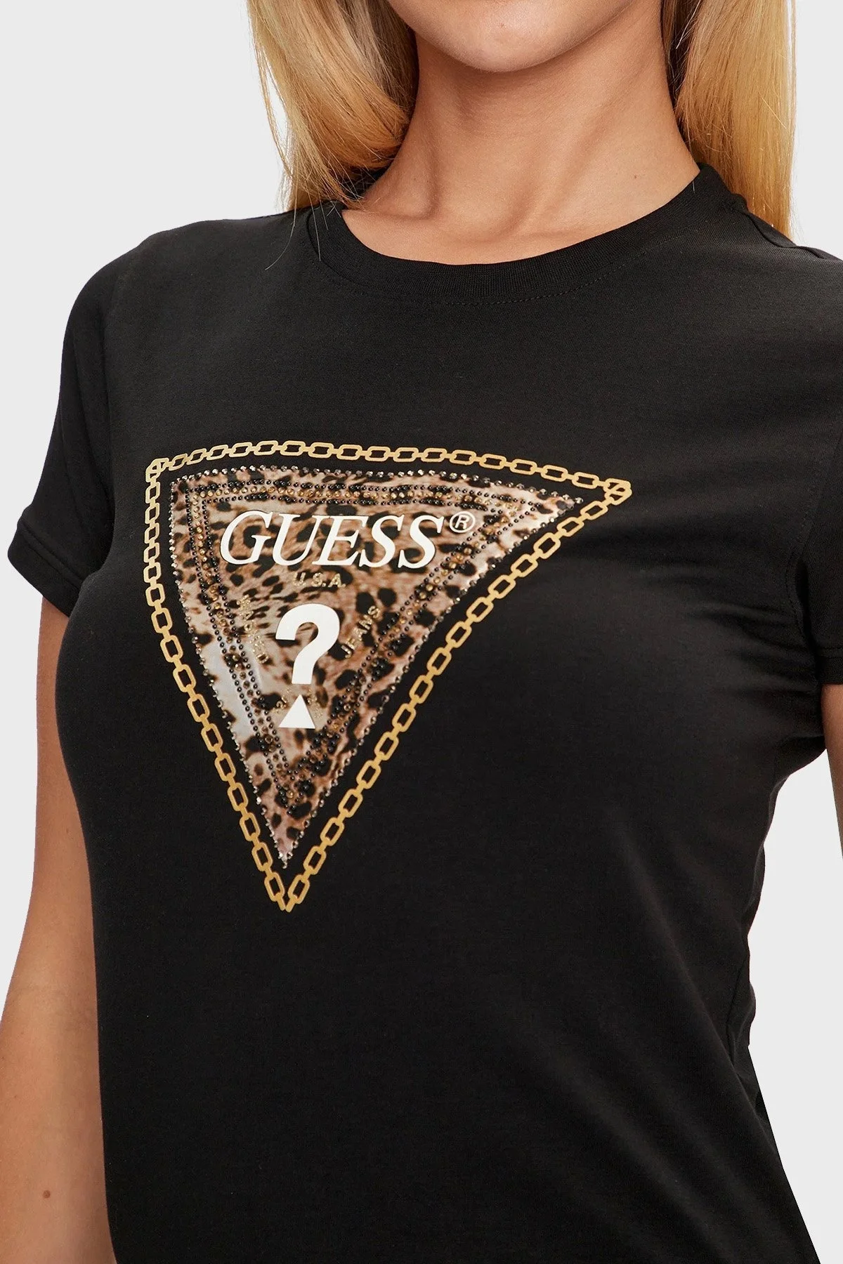 Guess Ss Cn Triangle Streç Pamuklu Slim Fit W4YI40J1314 Bayan T Shirt W4YI40 J1314 JBLK SİYAH - 5