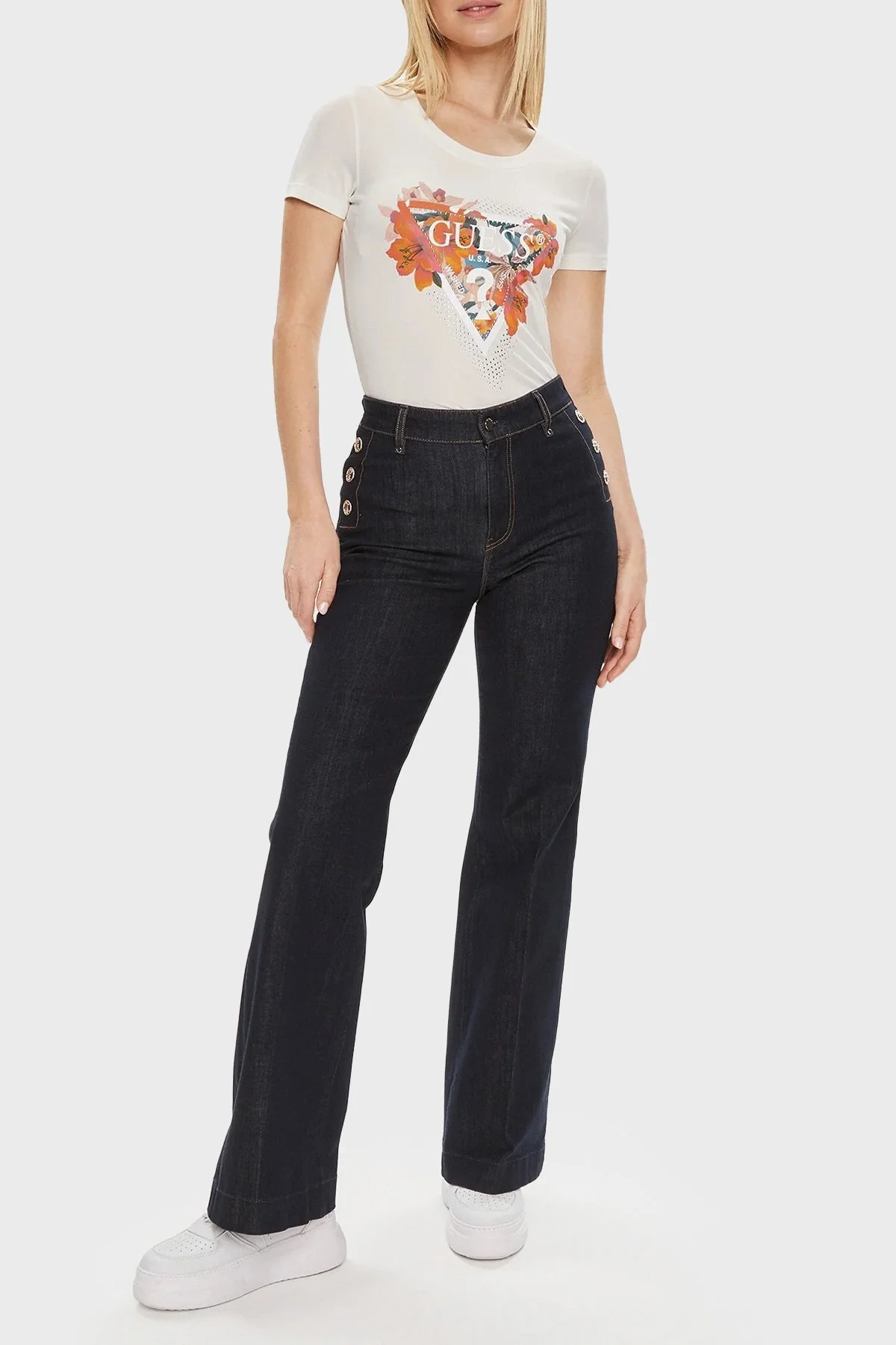 Guess Ss Cn Tropical Pamuklu Slim Fit W4GI62J1314 Bayan T Shirt W4GI62 J1314 G012 BEYAZ - 3