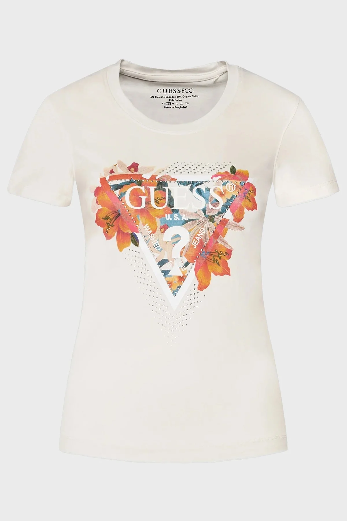 Guess Ss Cn Tropical Pamuklu Slim Fit W4GI62J1314 Bayan T Shirt W4GI62 J1314 G012 BEYAZ - 6