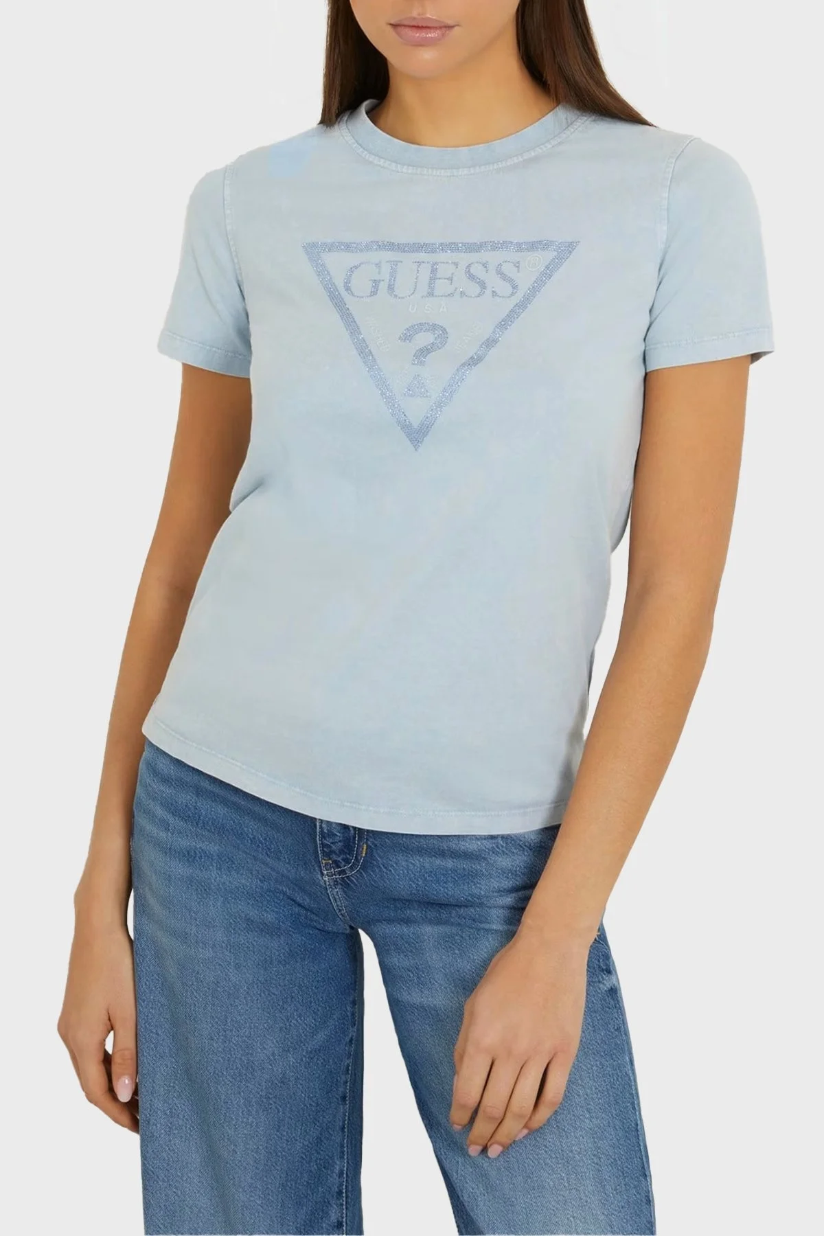 Guess Ss Cn Vintage Organik Pamuklu W4GI26I3Z14 Bayan T Shirt W4GI26 I3Z14 G7N1 AÇIK MAVİ - 1