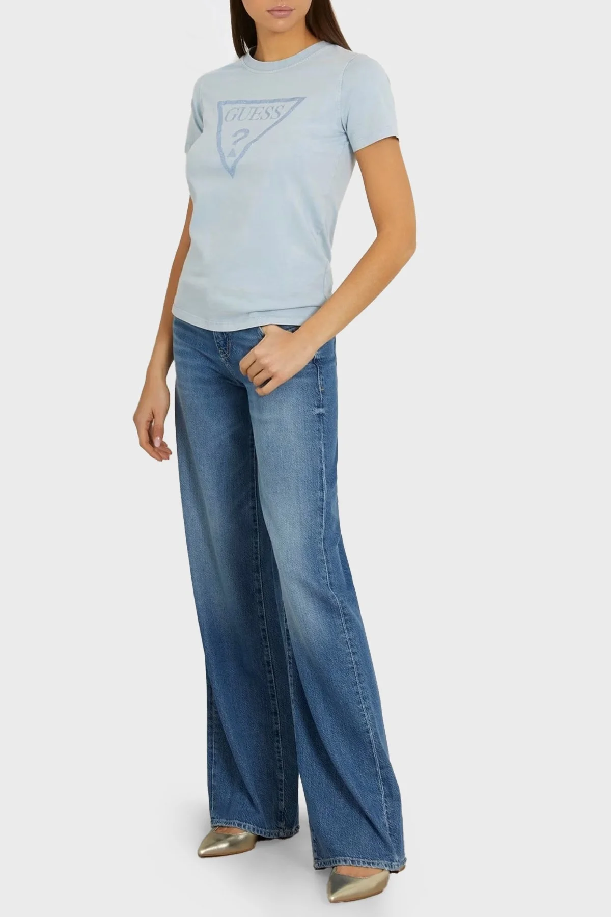 Guess Ss Cn Vintage Organik Pamuklu W4GI26I3Z14 Bayan T Shirt W4GI26 I3Z14 G7N1 AÇIK MAVİ - 4