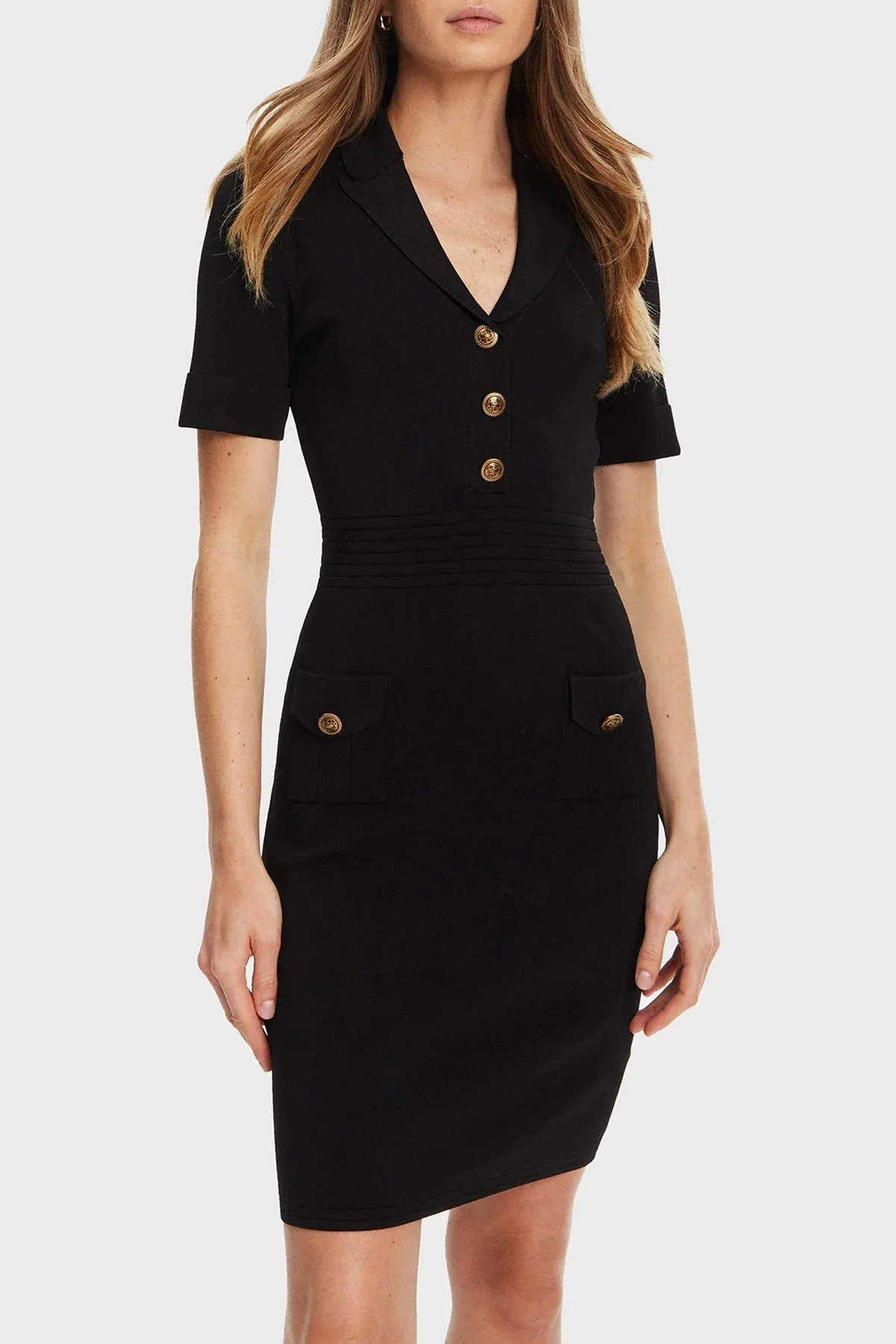 Guess Ss Felicity Slim Fit Mono Yaka Düğme Detaylı Mini W5YK29Z0130 Bayan Elbise W5YK29 Z0130 JBLK SİYAH - 1