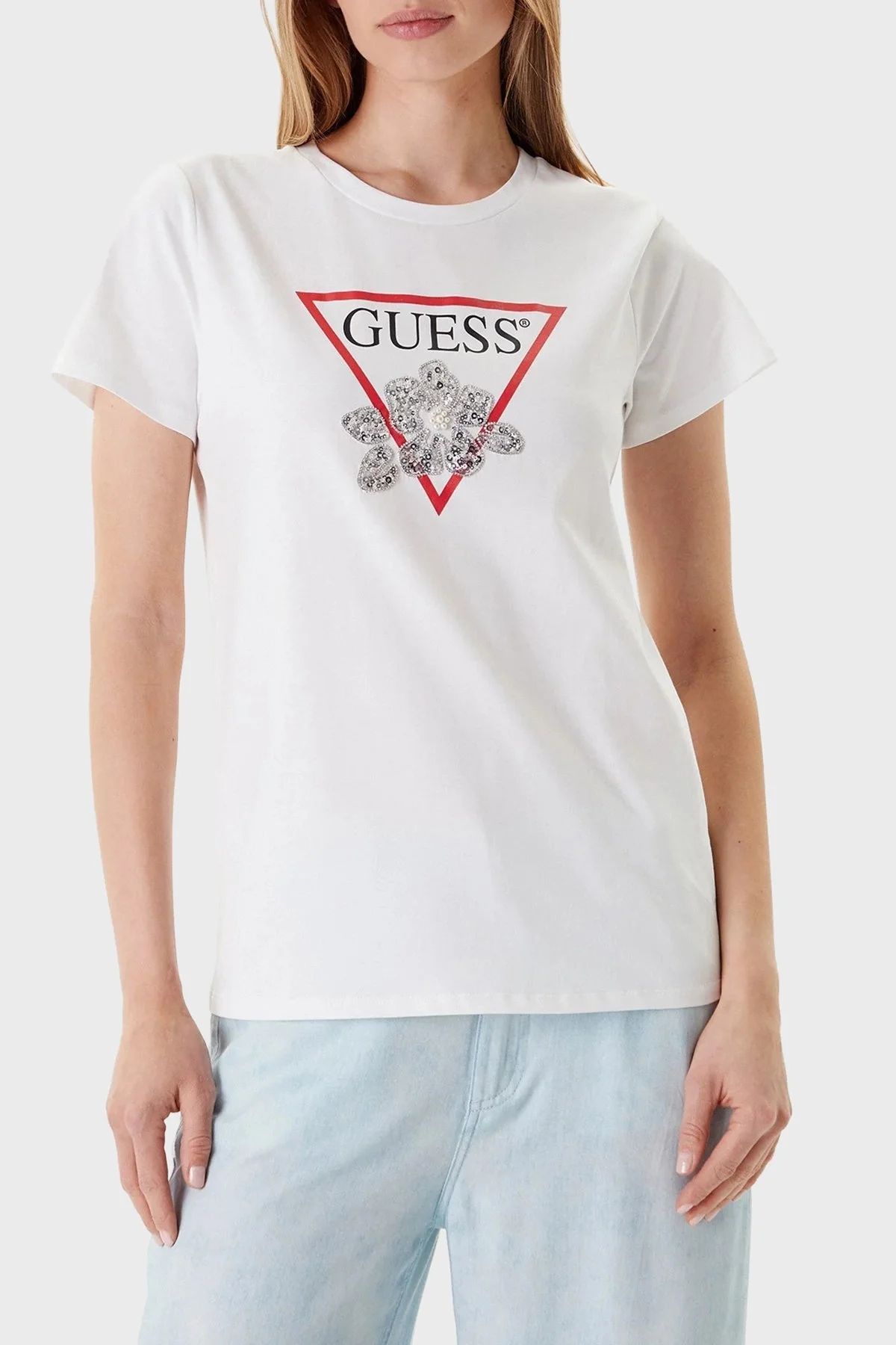 Guess Ss Flower Pamuklu Regular Fit Bisiklet Yaka Logolu W5YI38I3Z14 Bayan T Shirt W5YI38 I3Z14 G011 BEYAZ - 1