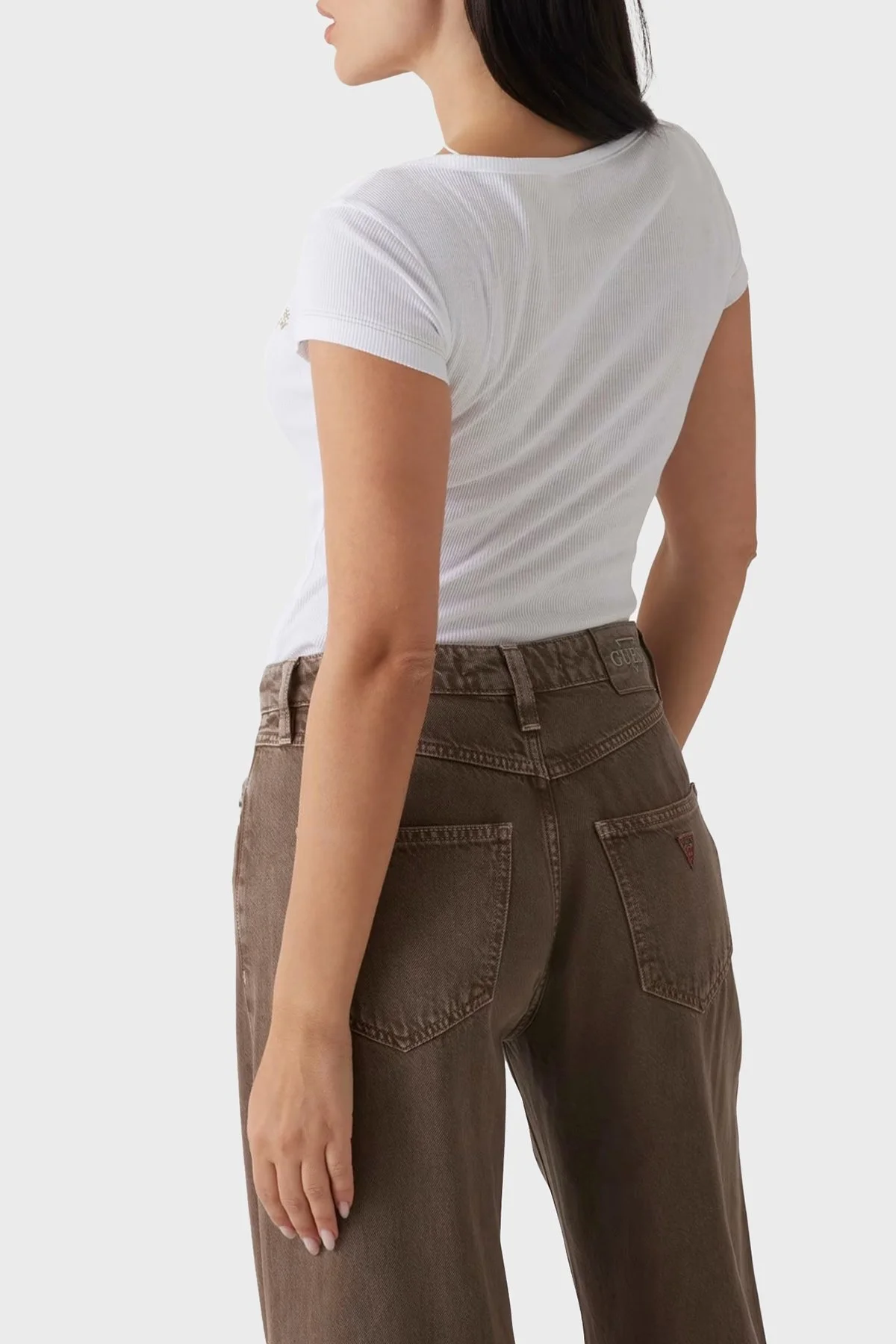 Guess Ss Henley Logolu % 100 Pamuk Slim Fit Düğmeli V Yaka Top W4RP47K1814 Bayan T Shirt W4RP47 K1814 G011 BEYAZ - 8