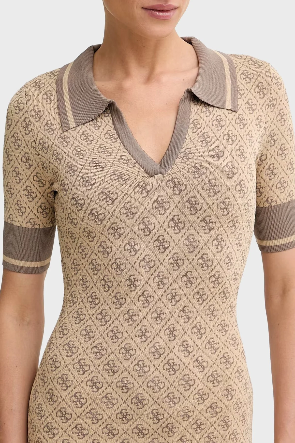 Guess Ss Lise 4G Logolu Slim Fit Mini Triko W6YK32Z0963 Kadın Elbise W6YK32 Z0963 F1FP Kahve - 4