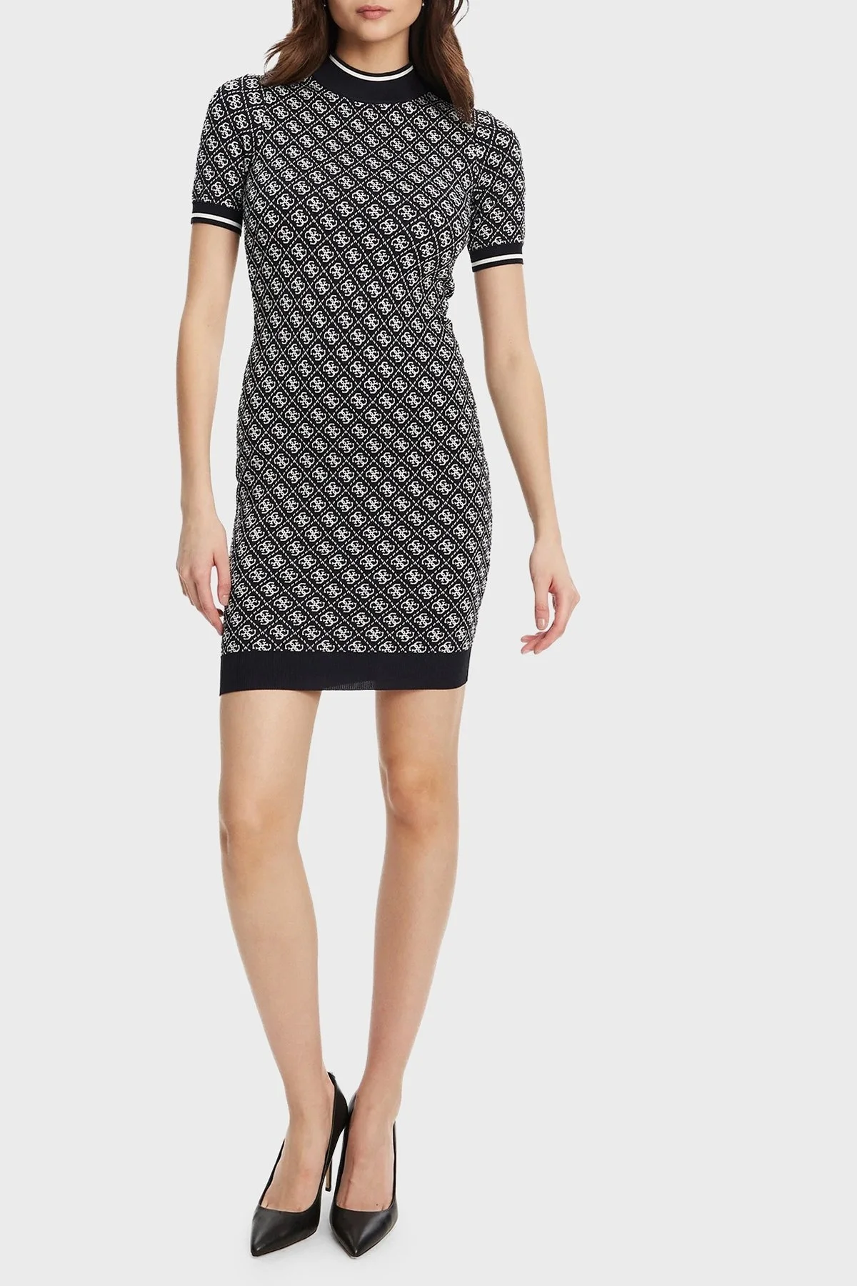 Guess Ss Lise Slim Fit Bisiklet Yaka Logo Desenli Mini W3YK39Z37K0 Bayan Elbise W3YK39 Z37K0 FBCF SİYAH - 2