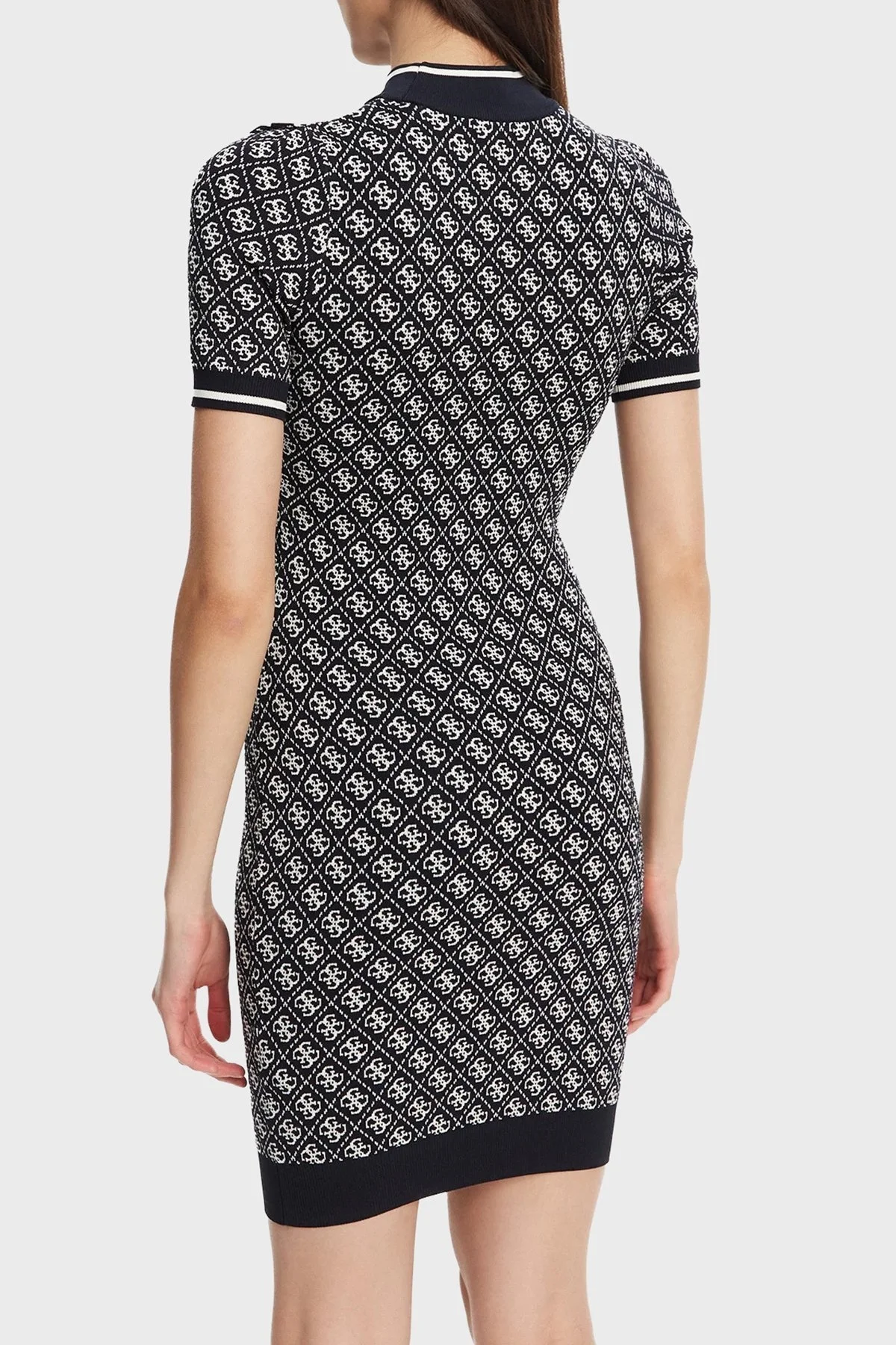 Guess Ss Lise Slim Fit Bisiklet Yaka Logo Desenli Mini W3YK39Z37K0 Bayan Elbise W3YK39 Z37K0 FBCF SİYAH - 3