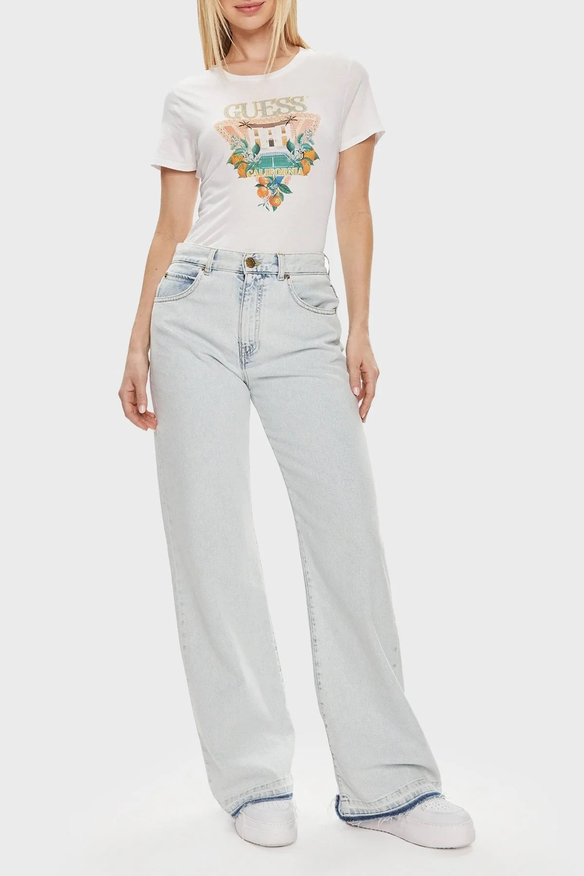 Guess Ss Mansion Pamuklu Bisiklet Yaka W4GI53K9SN1 Bayan T Shirt W4GI53 K9SN1 G011 BEYAZ - 3