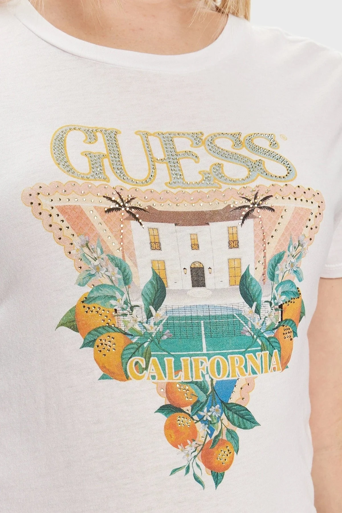 Guess Ss Mansion Pamuklu Bisiklet Yaka W4GI53K9SN1 Bayan T Shirt W4GI53 K9SN1 G011 BEYAZ - 5