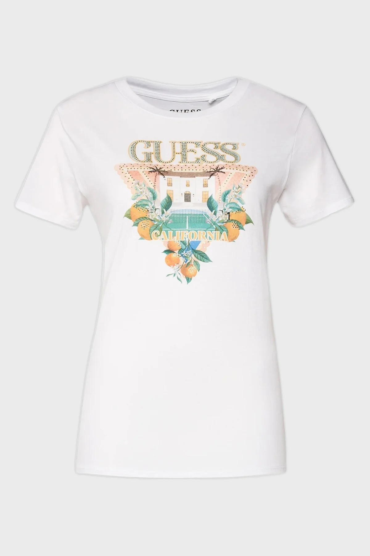 Guess Ss Mansion Pamuklu Bisiklet Yaka W4GI53K9SN1 Bayan T Shirt W4GI53 K9SN1 G011 BEYAZ - 6
