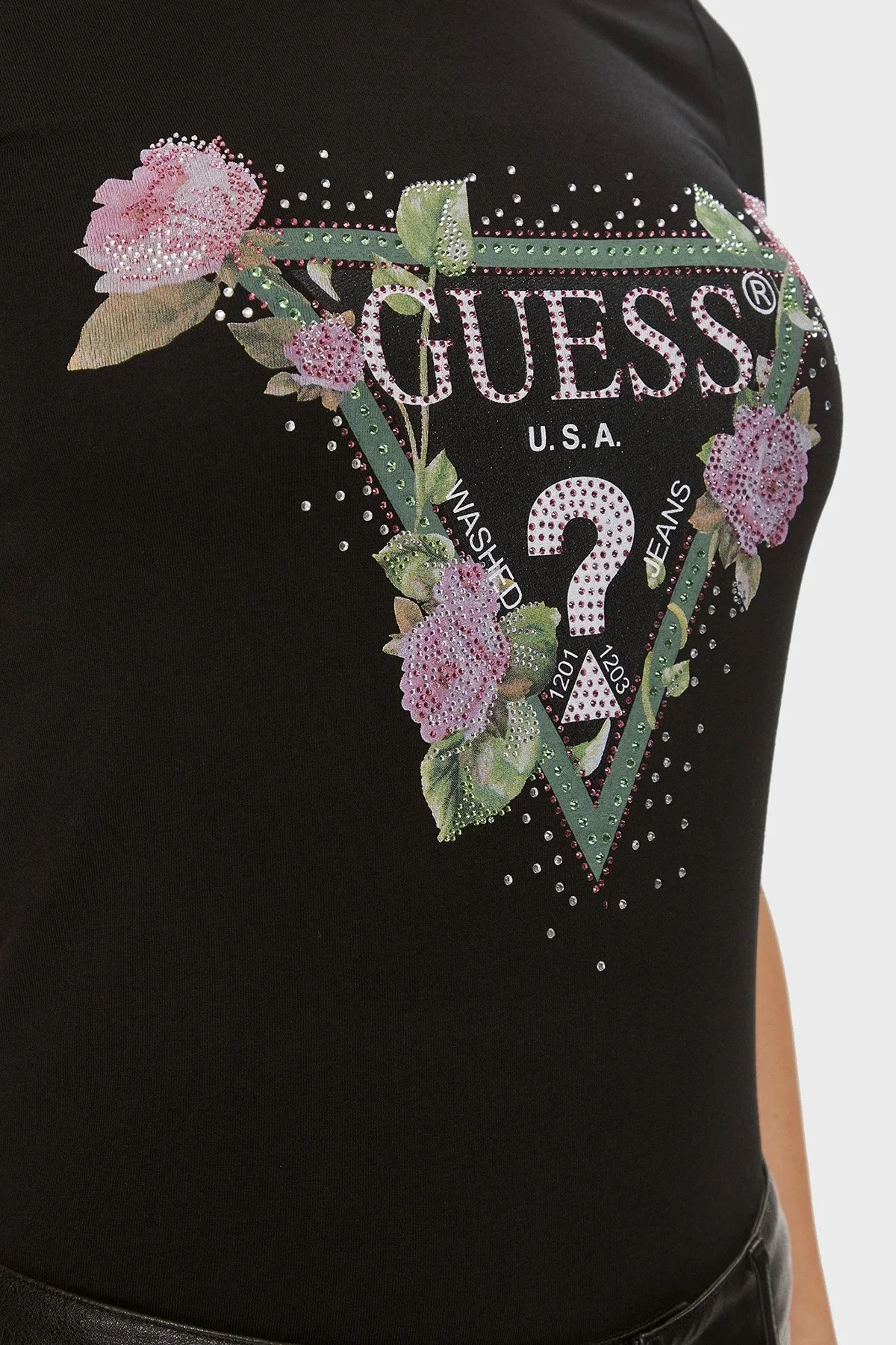 Guess Ss Rn Floral Pamuklu Slim Fit Bisiklet Yaka W4RI28 J1314 Bayan T Shirt W4RI28J1314 JBLK SİYAH - 10